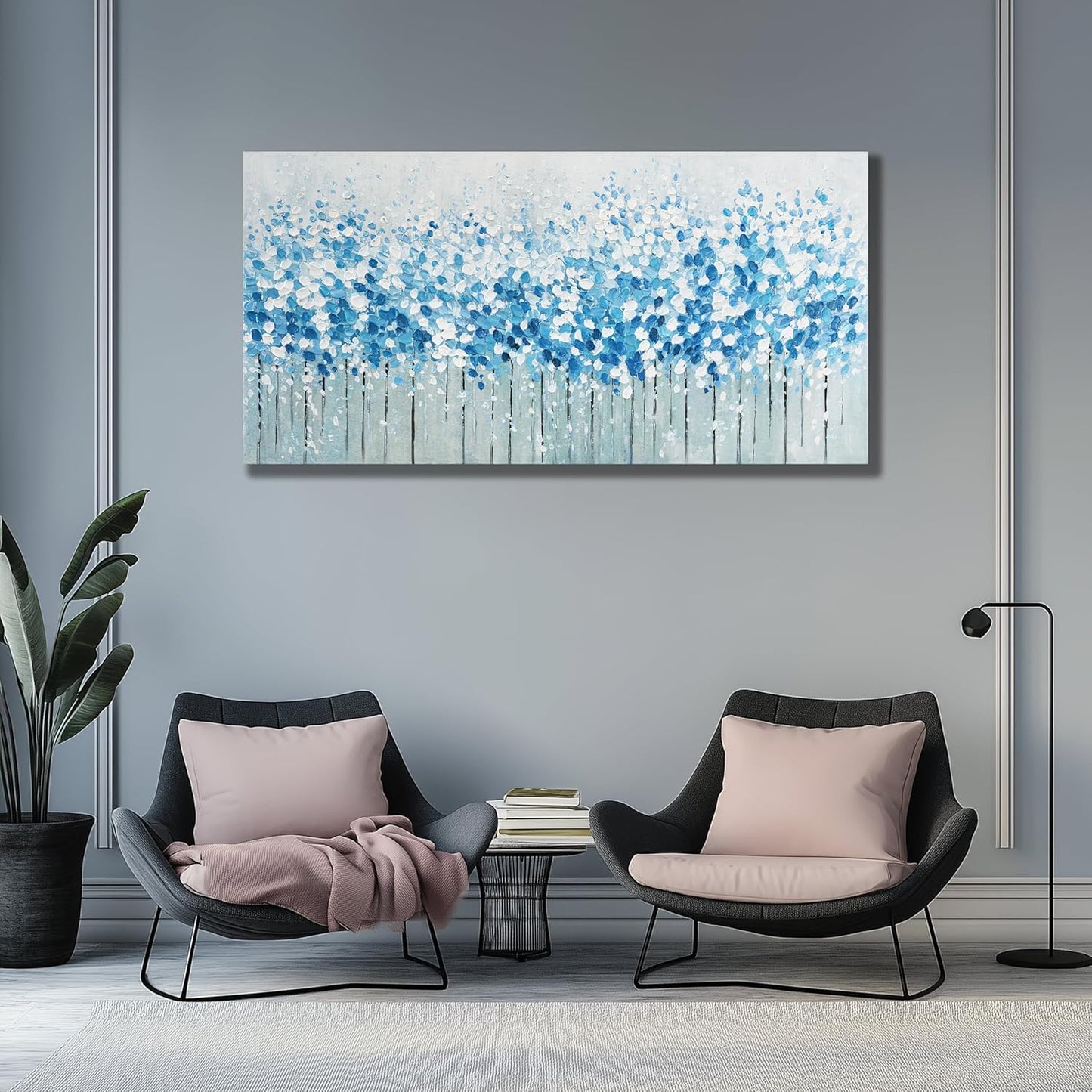 Belmrxne Abstract Art Wall Decor Blue and White Canvas Painting Modern Minimalist Artwork for Living Room Bedroom Dining Room Office Home Decor 24x48 inch