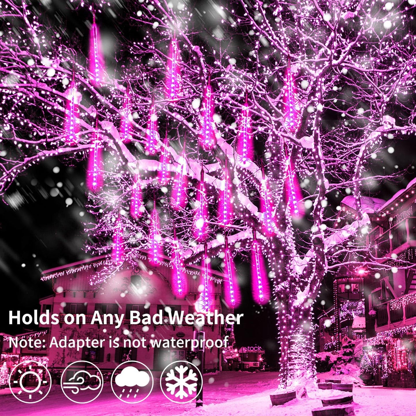 【2 Pack】 Christmas Lights Meteor Shower Rain Lights 12inch, Totally 20 Tube 480 LEDs Icicle Lights Outdoor Raindrop Lights for Xmas Halloween Wedding Party Tree Holiday Decoration, Pink