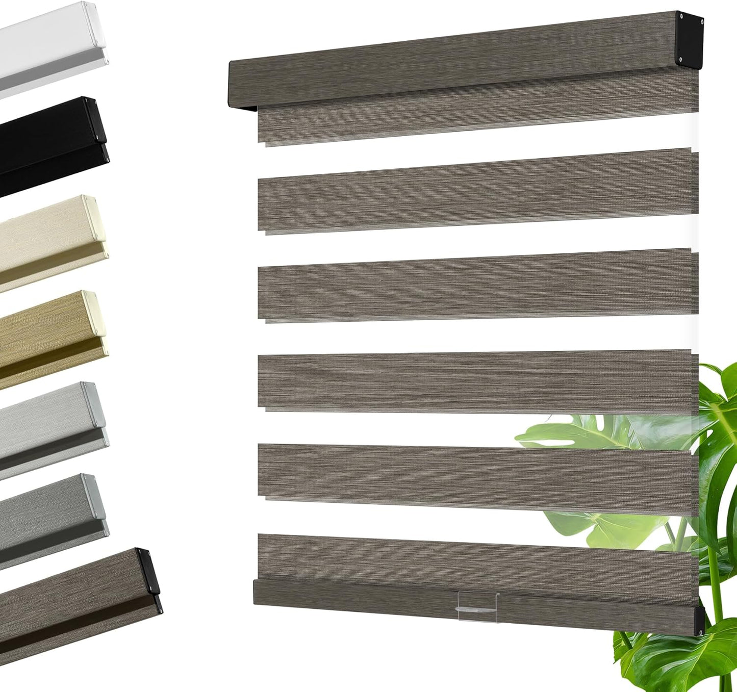 Cordless Zebra Blinds for Windows, Blackout Interior Blinds,Easy to Install,UV Protection,for Offices and Home,Custom Roller Shades, Mousse Dark Bown,65" W x 48" H