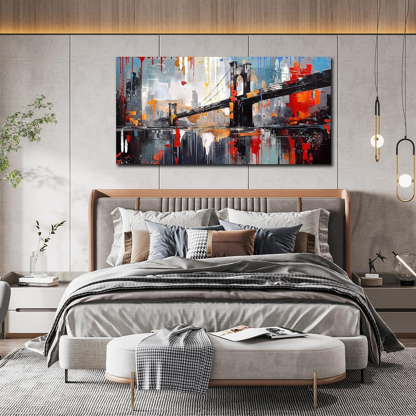 Zoyotago Large Canvas Wall Art The Golden Gate Bridge Picture Graffiti Prints Ready to Hang for Living Room Bedroom Office Modern Home Decor Size 24x48
