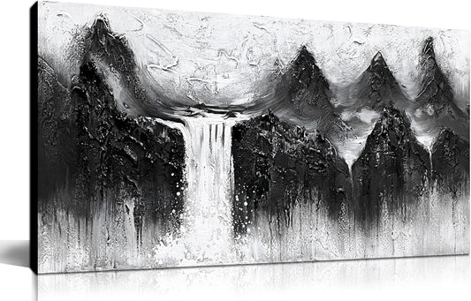 Mountain Pictures Wall Decor for Living Room Waterfall Painting Wall Art for Bedroom Black and White Wall Art for Office Size 20 x 40 Inch