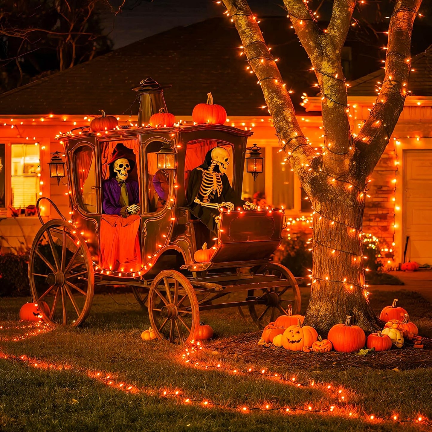 JMEXSUSS 200 LED Orange Halloween Lights Outdoor, 66ft Connectable Halloween String Lights Plug in, 8 Modes Orange Light for Tree Outside Indoor Xmas Party Garden Fence Patio Porch Decor