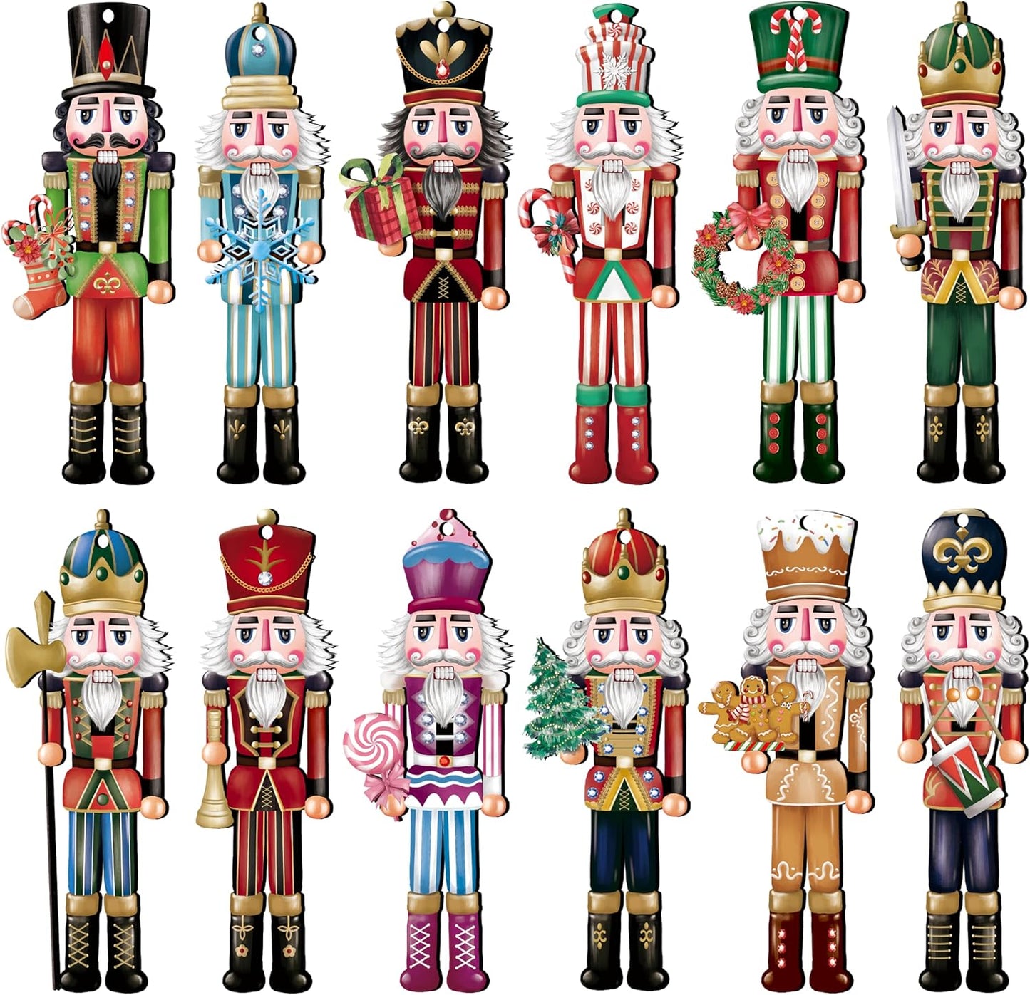 24 Pieces Christmas Nutcracker Wooden Ornaments Wood Hanging Decoration Set for Christmas Tree Hanging Wood Crafts Holiday Decor Xmas Party Supplies (Xmas-Nutcracker-A)