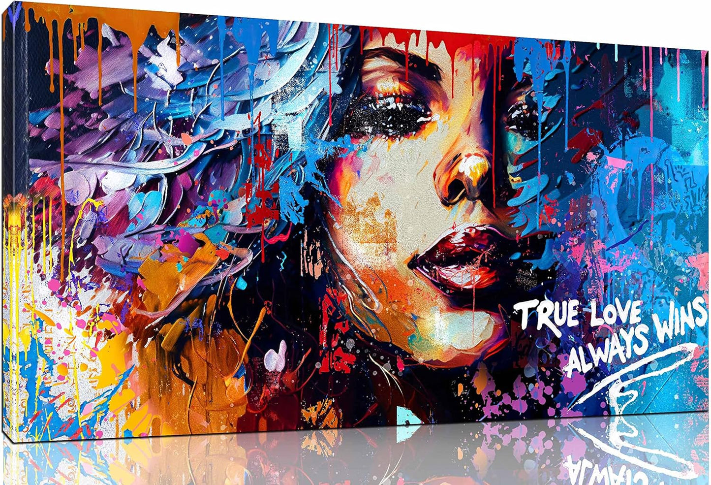 JKWALL77 Graffiti Canvas Girl Wall-Art - African American Wall Art Living Room - Modern Fashion Wall Decor Ready To Hang Size 40" x 20"