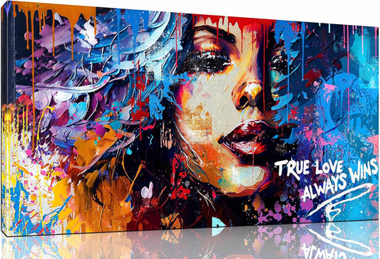 JKWALL77 Graffiti Canvas Girl Wall-Art - African American Wall Art Living Room - Modern Fashion Wall Decor Ready To Hang Size 40" x 20"