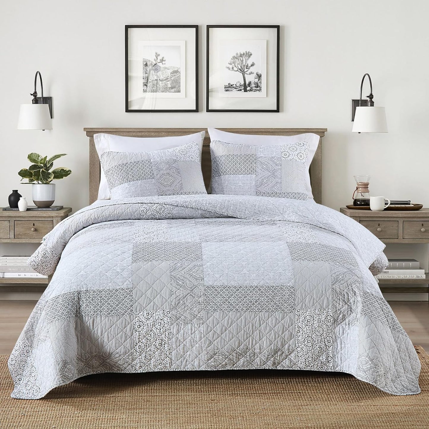 Secgo King Size Comforter Set- 100% Cotton Quilt King Size Set, Green, Sage bedspreads (96 * 108 Inch) with 2 Pillow Shams, Patchwork Reversible Lightweight Bedding