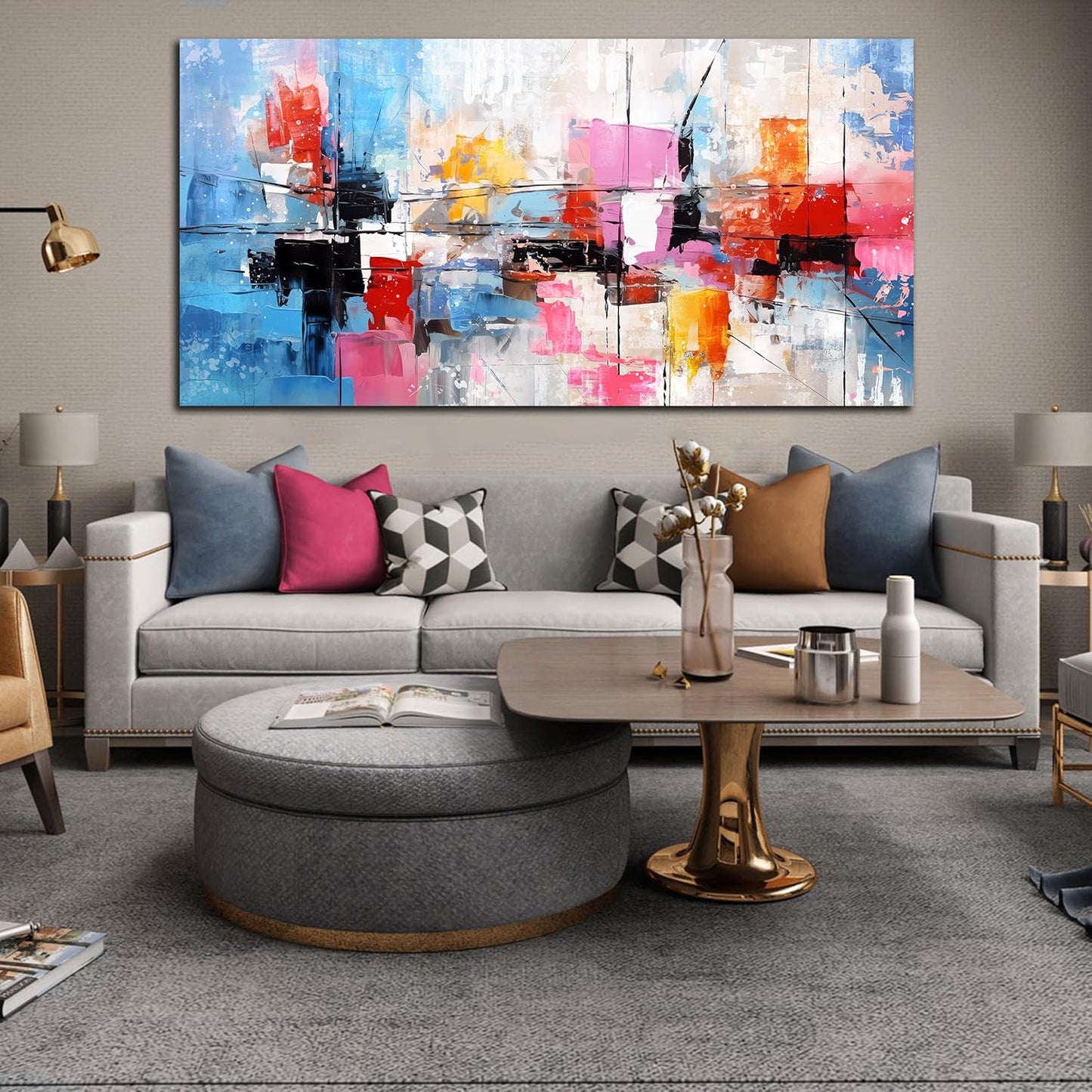 Colorful Wall Art for Living Room, Abstract Canvas Print Painting for Bedroom, Aesthetic Picture Artwork Decor, Large Size 60x30 Inches