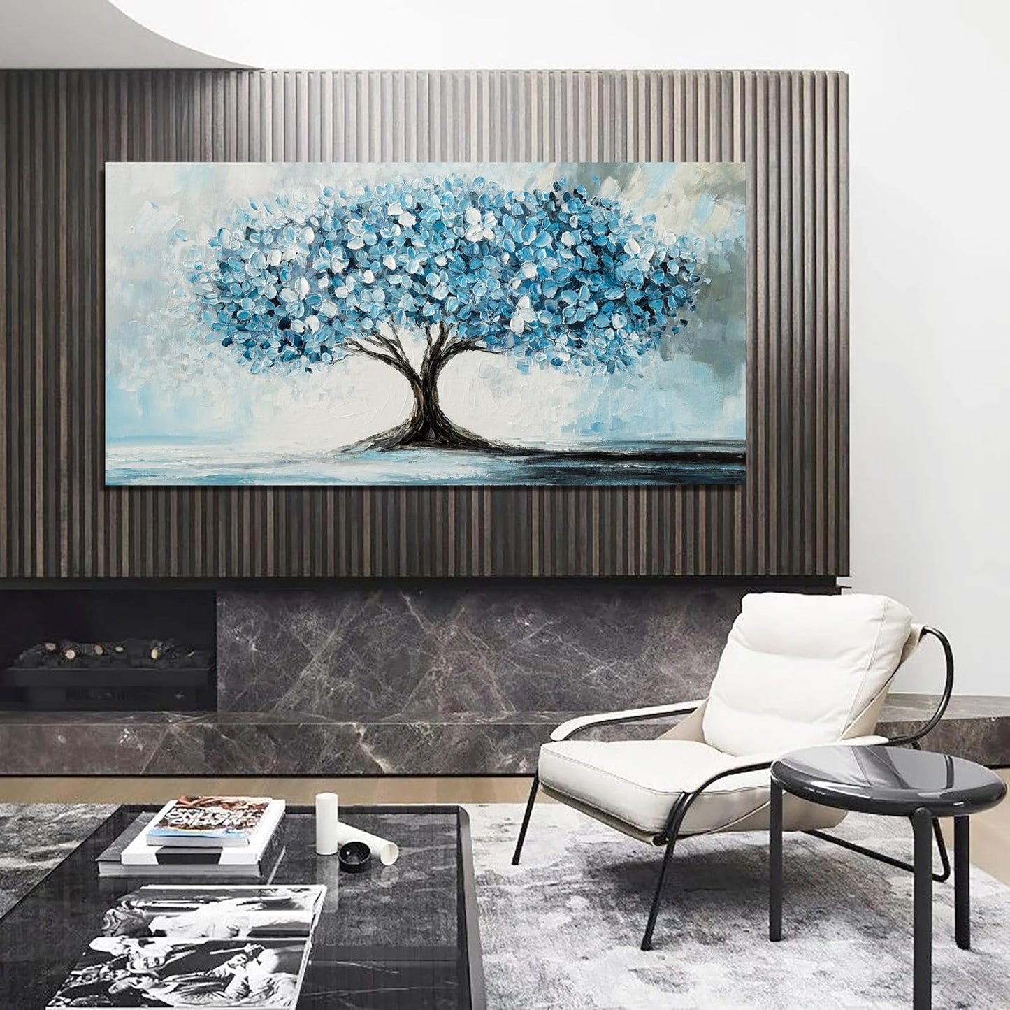 Canvas Wall Art Decor Canvas Art Wall Decor Tree of Life Wall Art Modern Blue White Wall Art Prints Large Artwork for Walls Wall Art Pictures for Living Room for Bedroom Office Decor 24" X 48"