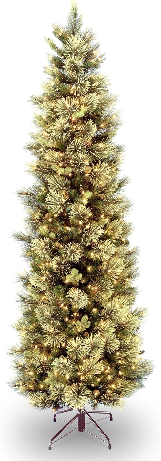 National Tree Company Pre-lit Artificial Christmas Tree | Includes Pre-strung White Lights and Stand | Carolina Pine Slim - 6.5 ft