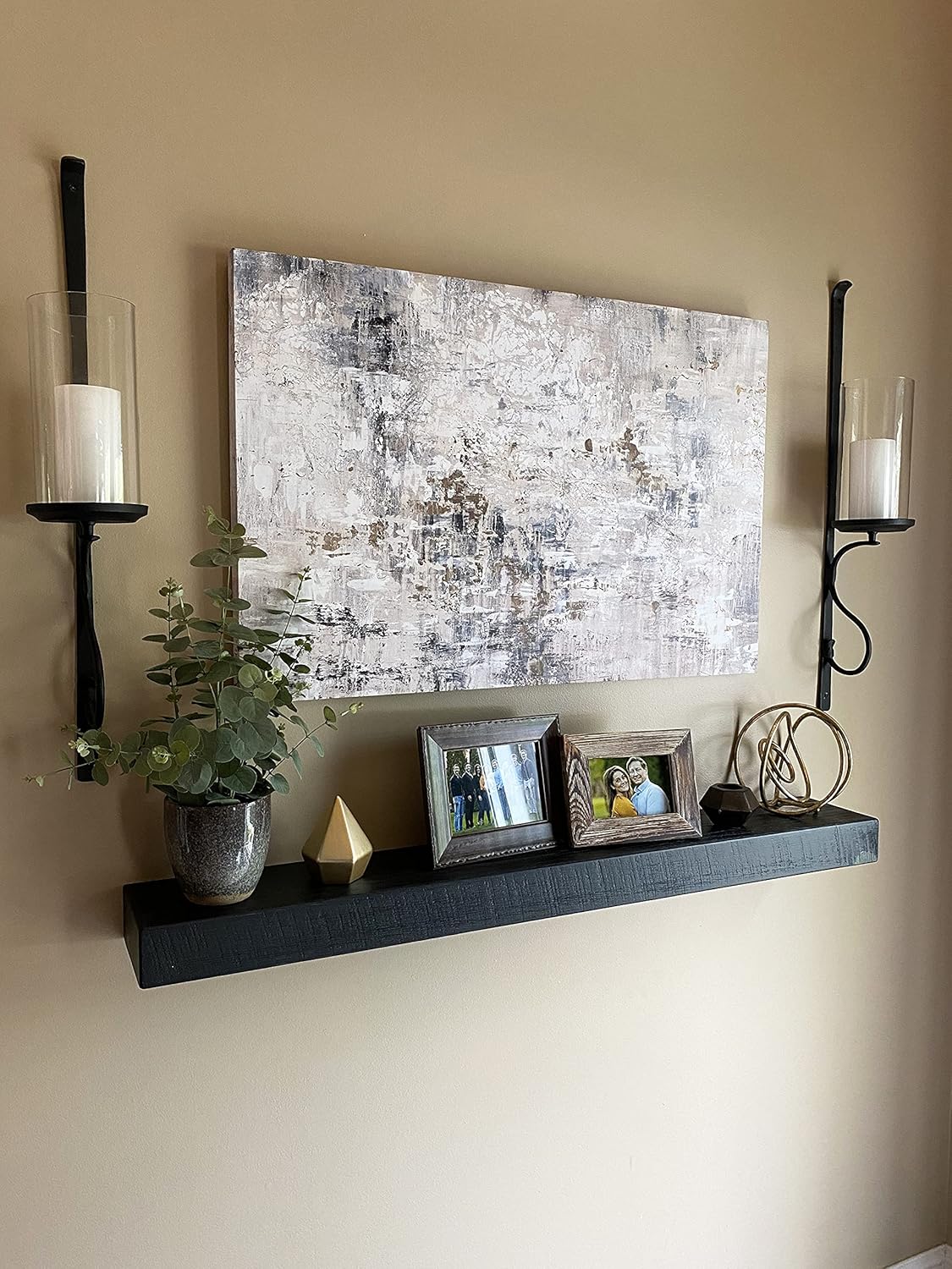 joelsantiques - 54 Inch Wooden Floating Shelves for Wall - 54x8x2 in - Made of Natural Wood - Long Heavy Duty Rustic Wall Shelves for Bedroom - Perfect for Living Room, Kitchen - Black