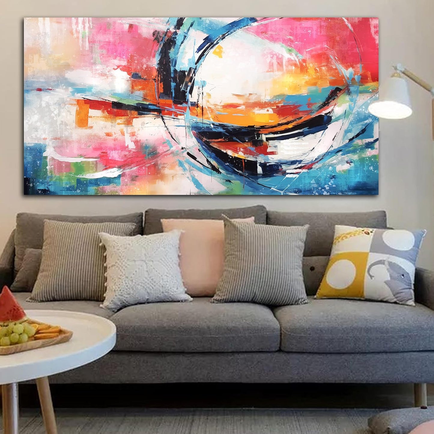 Abstract Wall Art for Living Room, Colorful Canvas Print Painting for Bedroom, Watercolor Picture Artwork Decor, Large Size 59x29 Inches