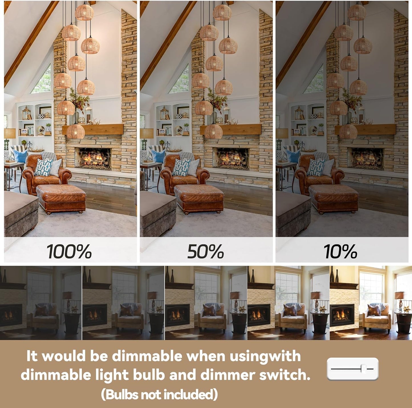 8-Light Woven Foyer Chandeliers for High Ceiling H100",8 Dome Boho Rattan Pendant Lights Farmhouse Ceiling Light,rustic Hemp rope Light Fixture For Living Room Hallway Staircase Entryway (Bulb Incl.