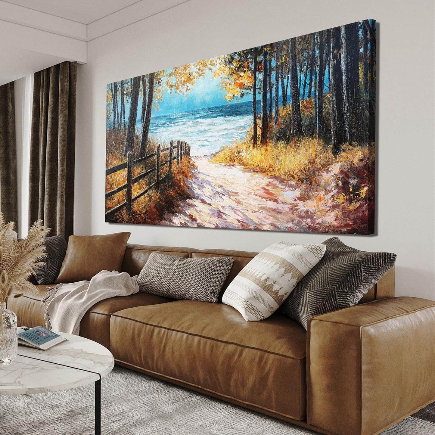 Canvas Wall Art Decor Artwork for Walls Large Coastal Beach Wall Art for Living Room Nature Landscape Forest Wall Art Decor Canvas Modern Art Wall Decor Prints for Home Office Room Wall Decor 29"X58"