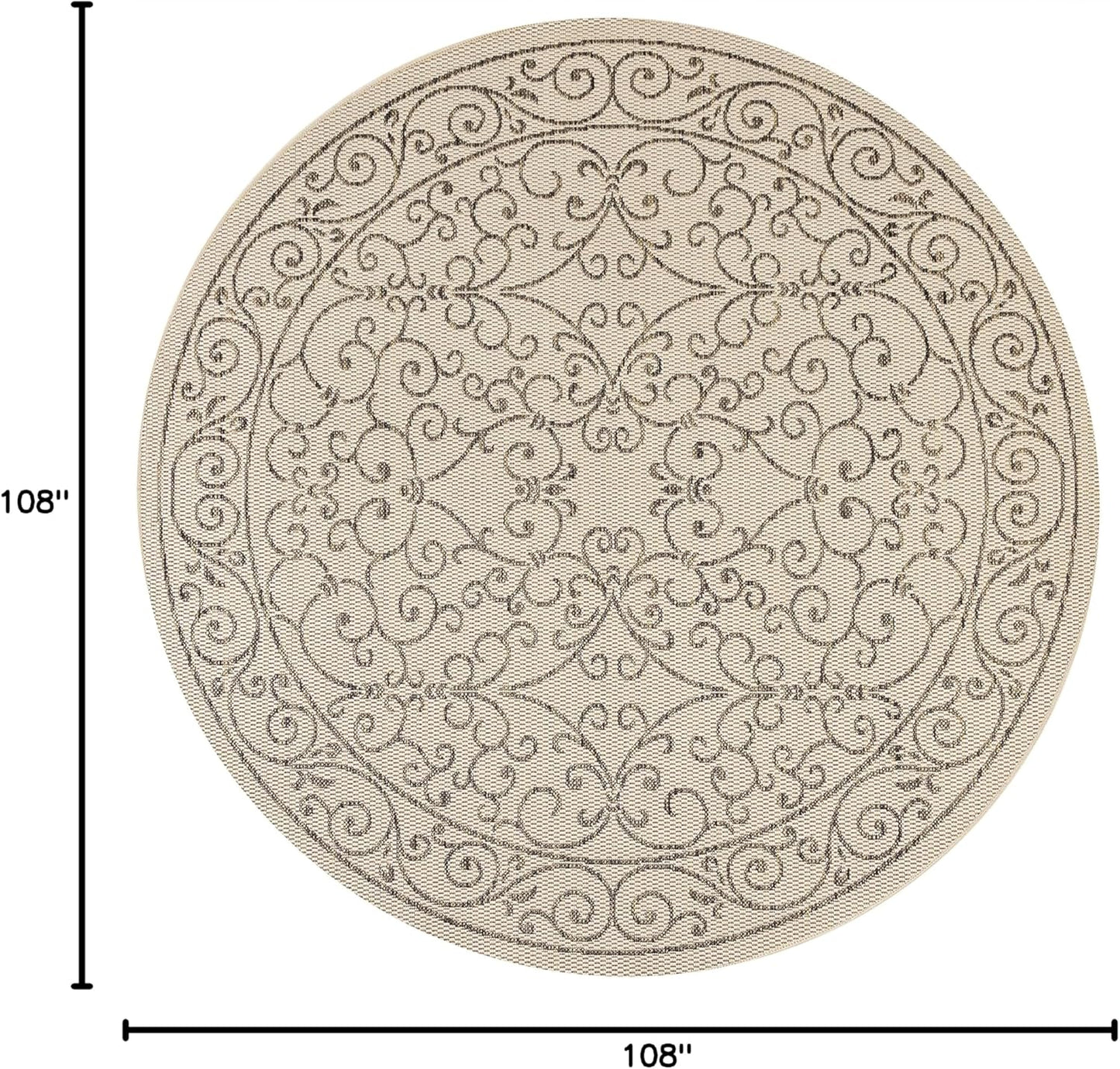 JONATHAN Y Vintage Filigree Indoor Outdoor Round Area Rug 9 Ft Beige/Brown, Charleston Textured Weave for Backyard, Patio, Porch, Easy-Cleaning, High Traffic, Pet-Friendly, Non-Shedding (SMB106A-9R)