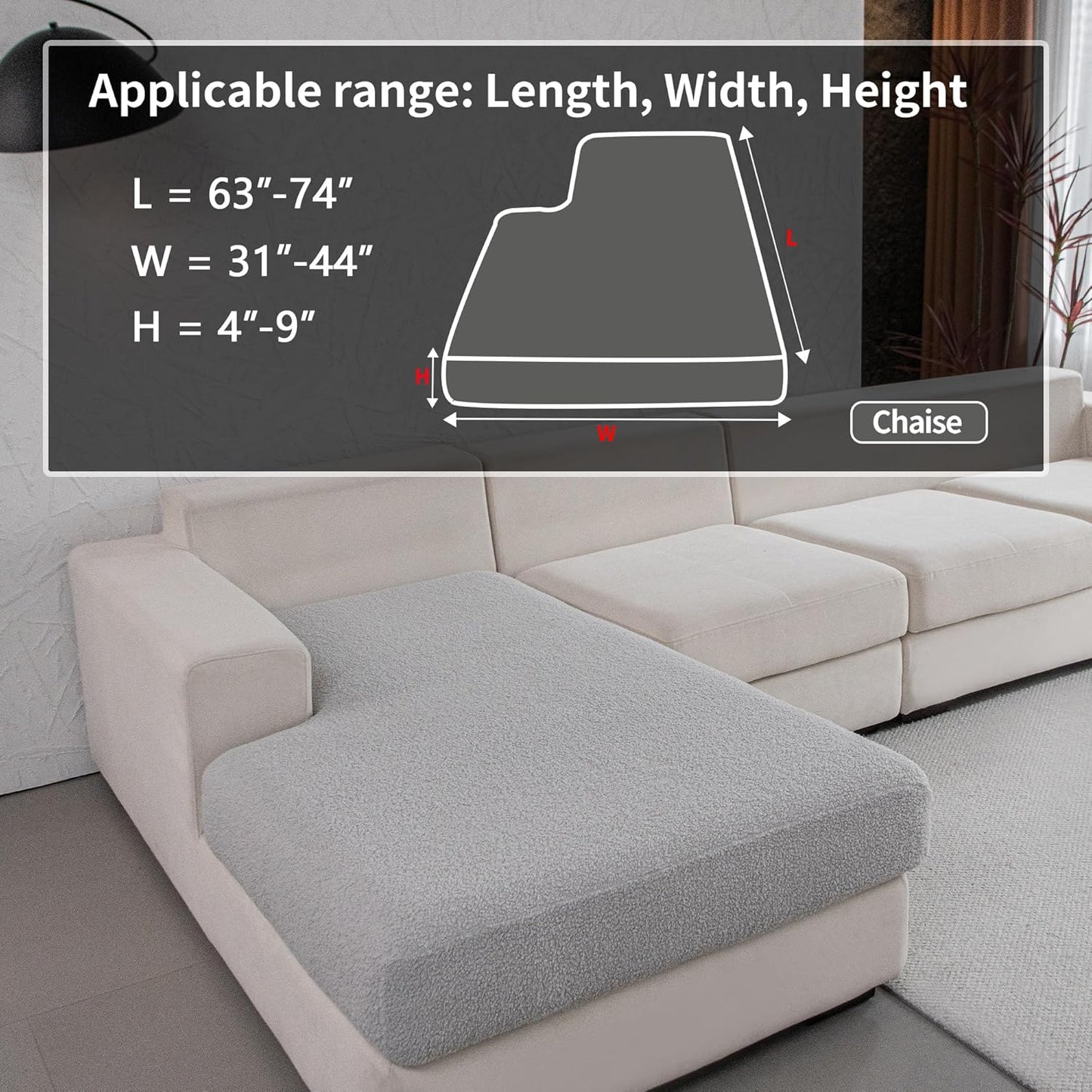 Couch Cushion Covers for Sectional Sofa, Stretch Soft Sofa Slipcovers Washable Wear-Resistant Universal Furniture Protector for Living Room(1 Piece Chaise Cover, Light Gray)