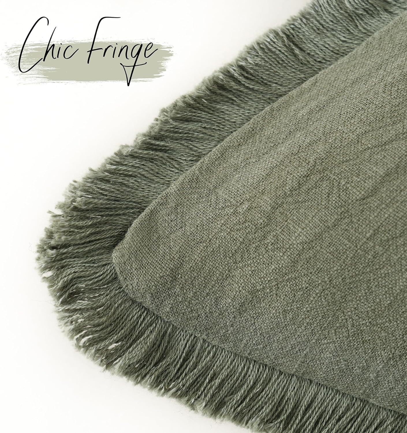 Foindtower Set of 2 Decorative Linen Fringe Throw Pillow Covers Cozy Boho Farmhouse Cushion Cover with Tassels Soft Accent Pillowcase for Couch Sofa Bed Living Room Home Decor, 24×24 Inch, Olive Green