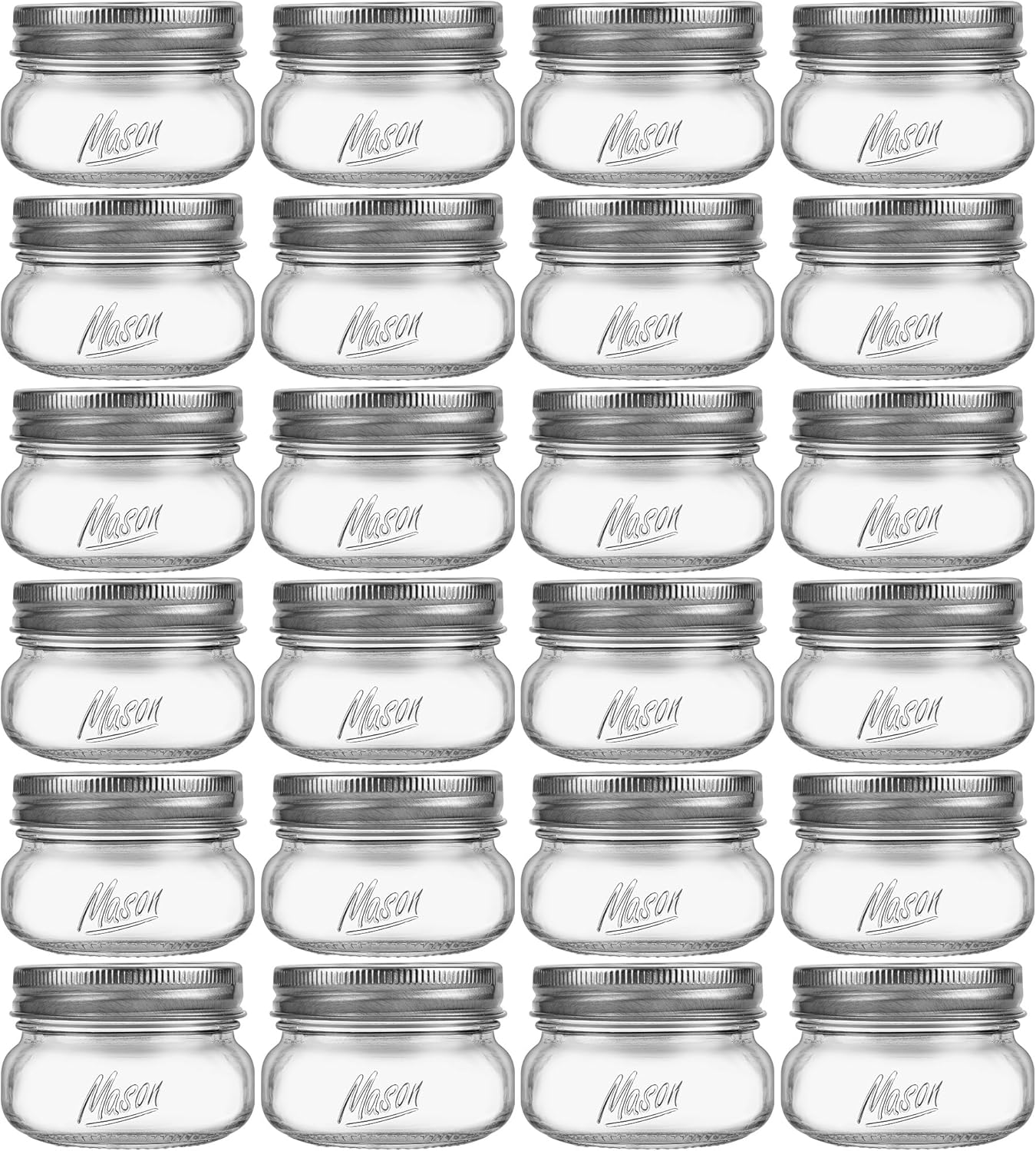 Mason Jars 4oz - 24Pack Glass Jars with Leak Proof & Food Grade Canning Jars for Spices, Dry Food Storage & DIY Crafts, Perfect for Home Cooks, Meal Prep, and Crafting Enthusiasts