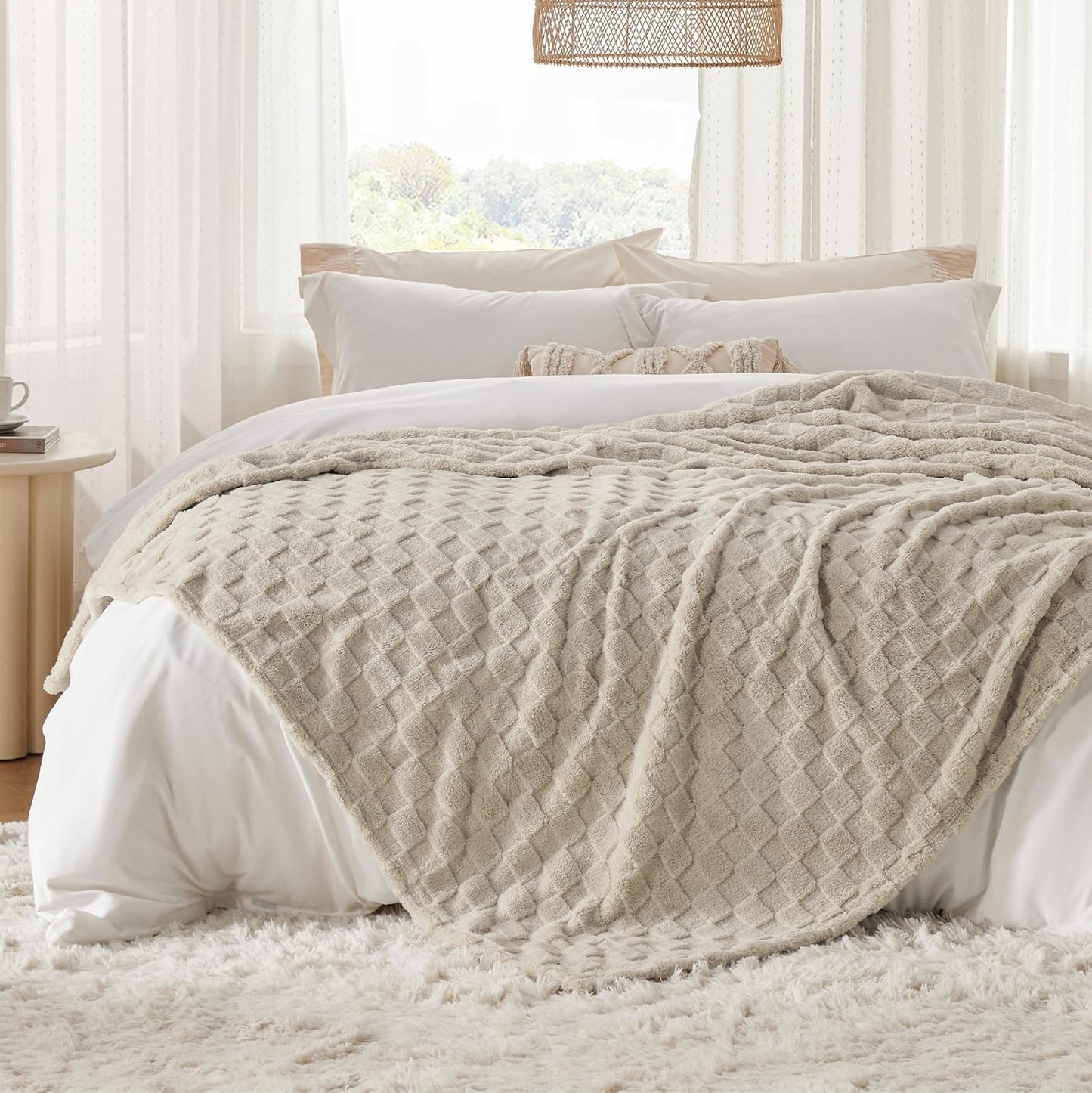 Bedsure GentleSoft Blankets Queen Size for Bed - Super Soft Cozy Blanket for Women Men Girls, Large Fuzzy Fleece Throw for Bedroom Decor, Light Brown, 90x90 Inches