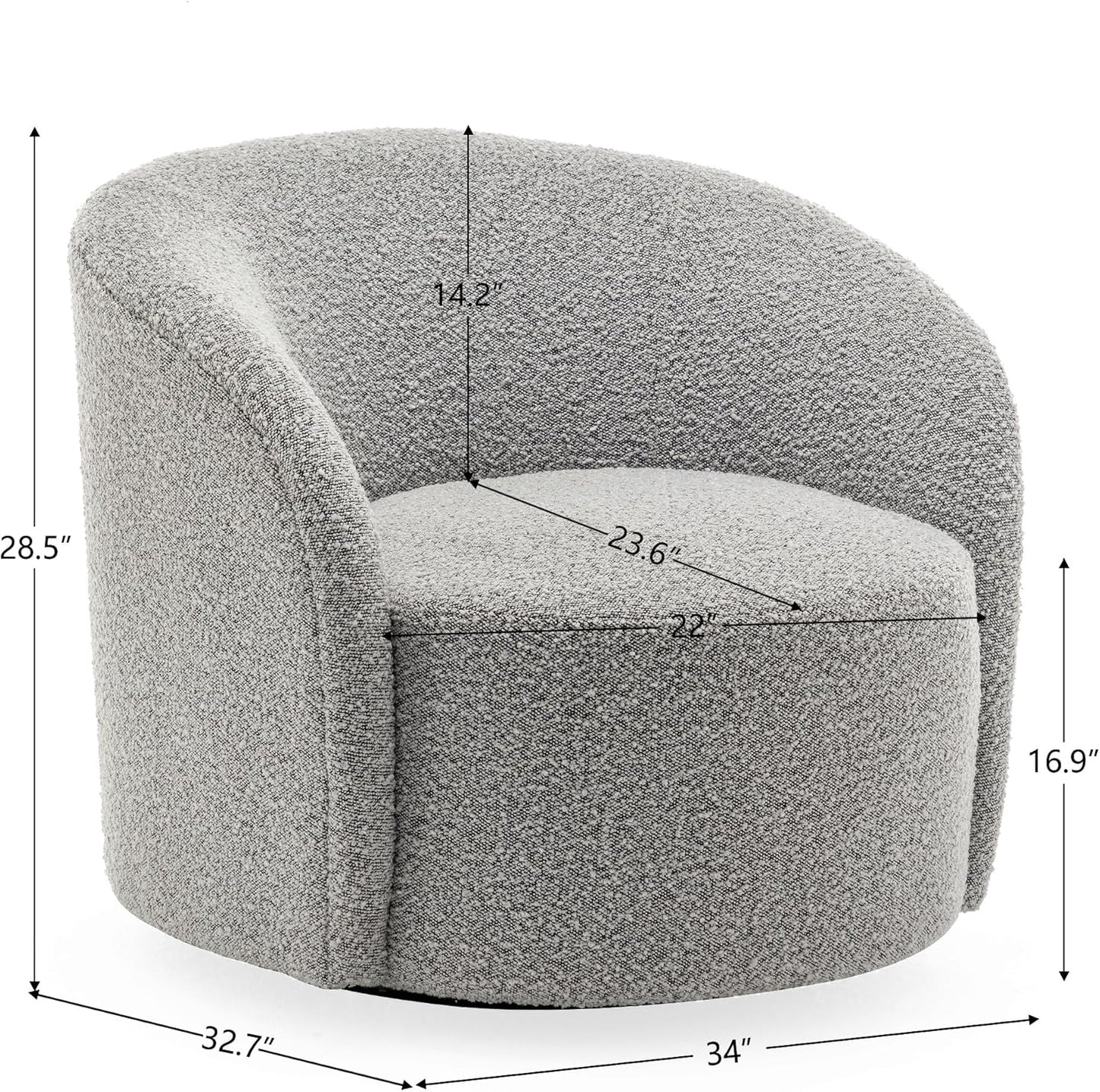 KINWELL Sherpa Swivel Barrel Chair & Round Ball Pillow Set - 34" Wide Modern Boucle Accent Chair with 9” Matching Nordic Decorative Throw Pillow for Living Room and Bedroom(Black White)