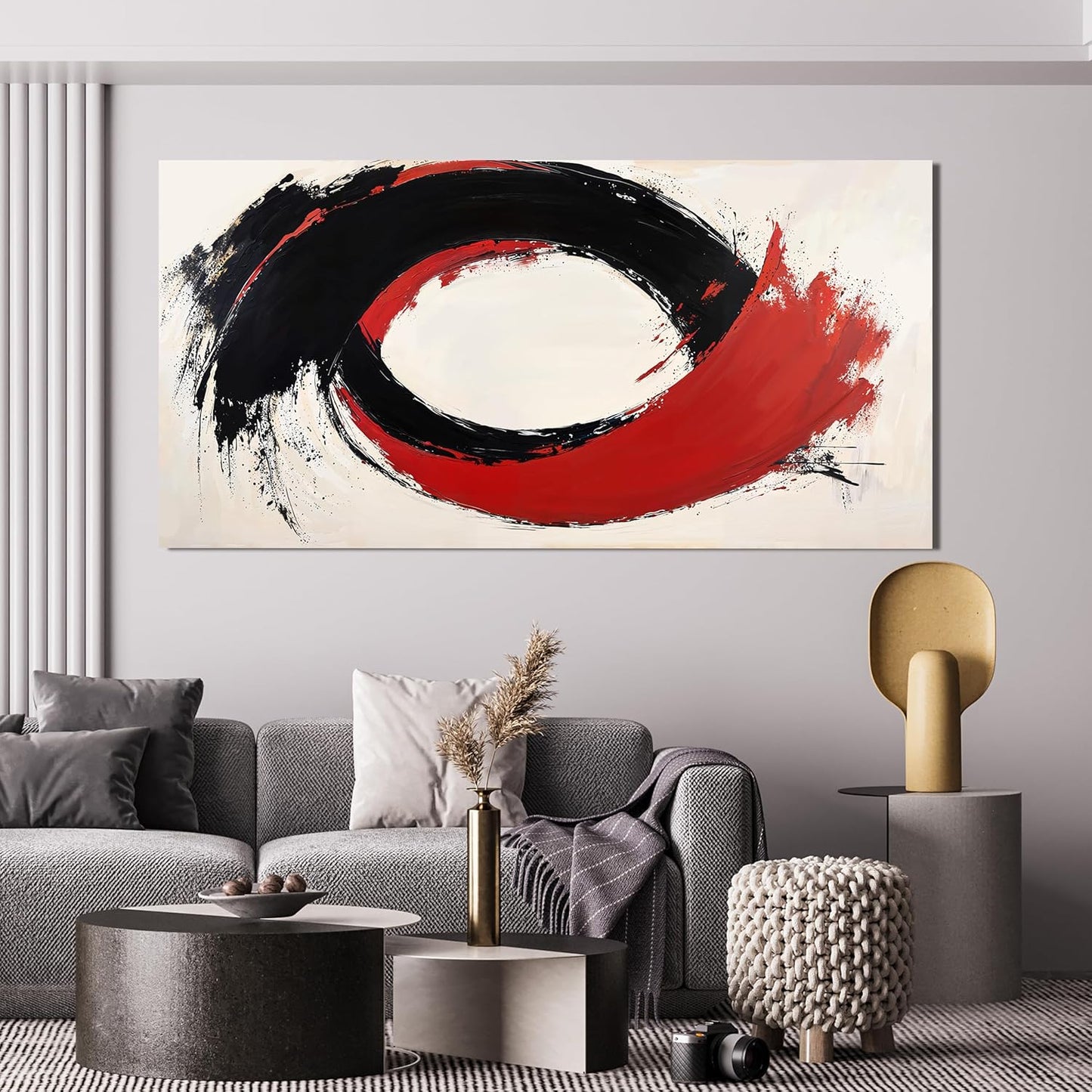 Abstract Wall Art Decor Minimalist Black Wall Art Prints Abstract Canvas Art Wall Decor Large Modern Wall Art Red Wall Art Pictures for Living Room Artwork for Walls Bedroom Office Decor 24" X 48"