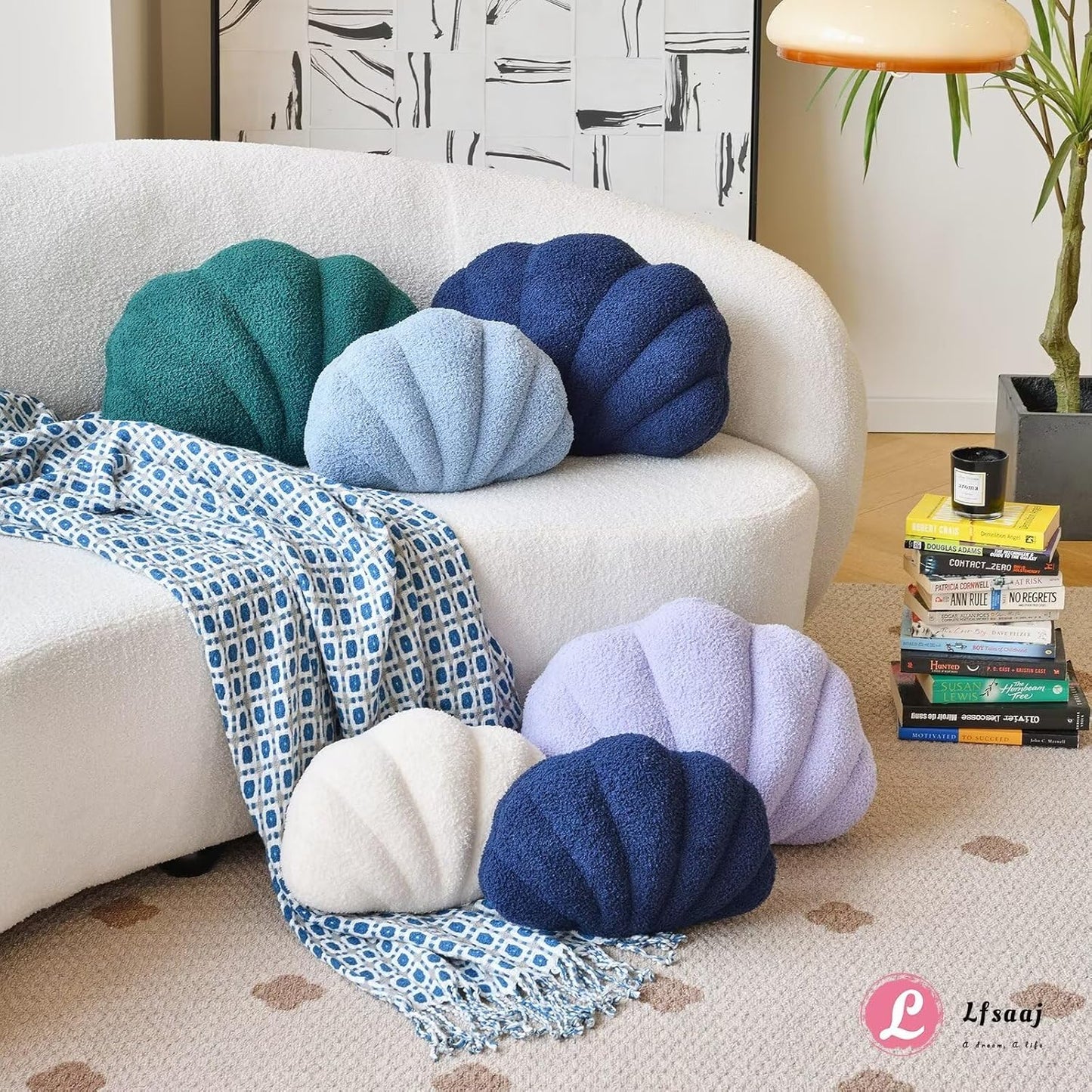 Navy Seashell Throw Pillows, Shell Shaped Throw Pillows, 13 Inch Soft Home Decorative Pillow Plush Cushion for Bed Couch Living Sofa Room Decor Accent Throw Pillow