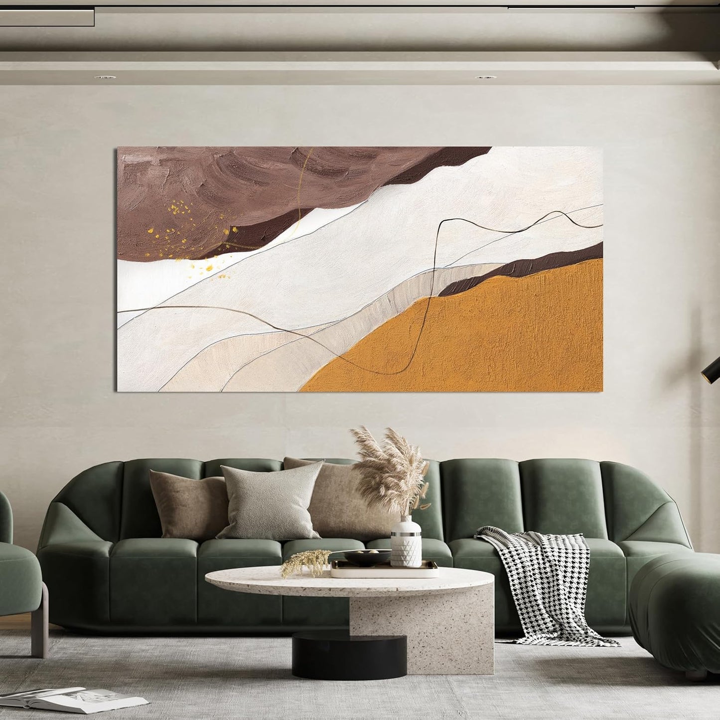 Canvas Abstract Wall Art Decor Minimalist White Wall Art Prints Abstract Canvas Art Wall Decor Large Modern Brown Wall Art Decorations Oversized Artwork for Walls Bedroom Office Wall Art Decor 29" X 58"