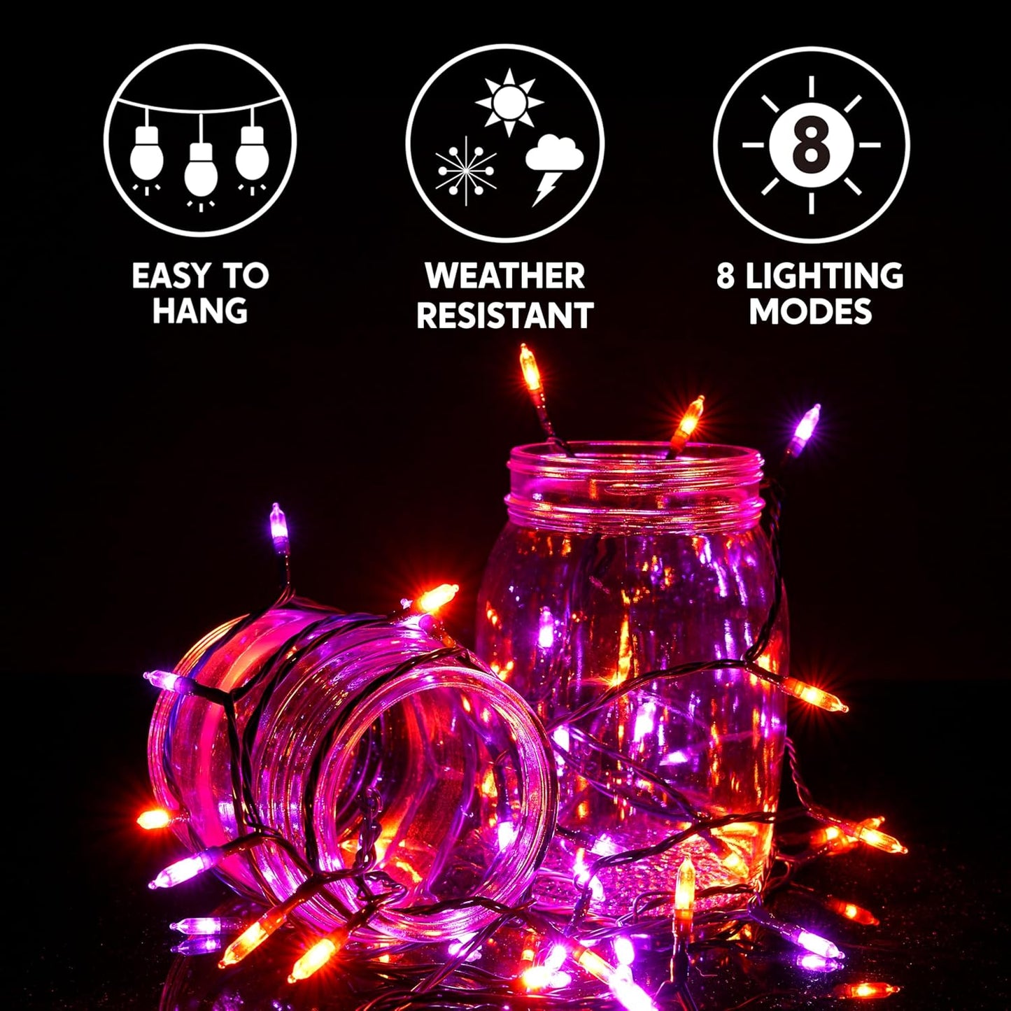 Joiedomi 16.3FT Orange&Purple Halloween Lights,50 Count Battery Operated Christmas String Tree Fairy LED Lights with 8 Modes,Multifunction Green Wire with Timer for Xmas Decor Party Holiday House