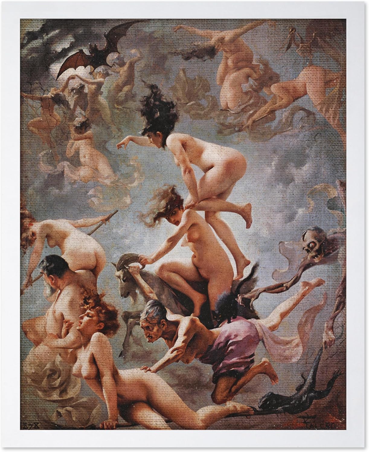 Poster Master Vintage Luis Ricardo Falero Poster - Retro Occult Print - Gift for Gothic, Horror Fan - Witches Going to their Sabbath, Pagan - Wall Decor for Bedroom, Dorm, 11x14 White Framed