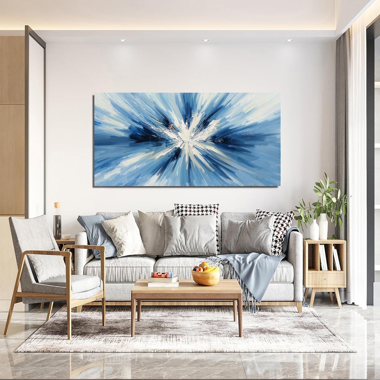 Abstract Canvas Wall Art Decor Wall Pictures for Living Room Abstract Canvas Art Wall Art Decor Blue White Wall Art Prints Modern Minimalist Wall Art Decorations Bedroom Home Aesthetic Decor 20"X40"