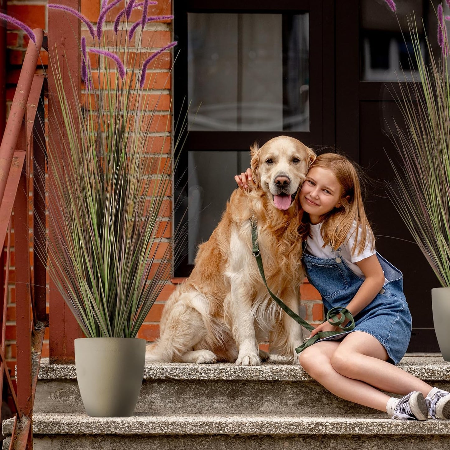KOL Artificial 5ft 2-Pack Horsetail Reed Grass, 59in Tall Artificial Indoor Outdoor Fake Grass Plant, Home Office Décor Artificial Plants in Pot Faux Plant Greenery, Wedding Decor, Purple