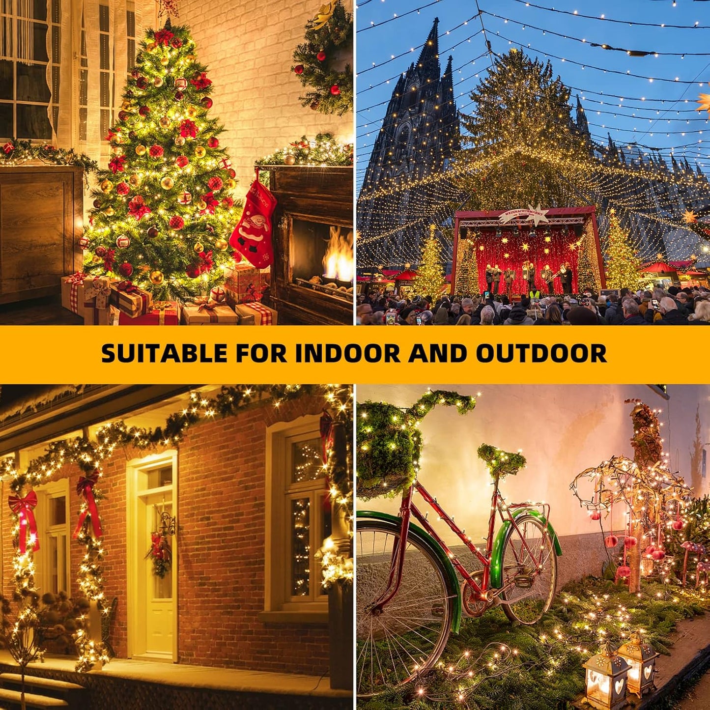 Music Motion Sensor Christmas String Lights 105ft 300 LED, Warm White Christmas Tree Light，End to End Plug In 6 Modes Christmas Lights, Waterproof for Indoor Outdoor Tree Party Yard Room Decor