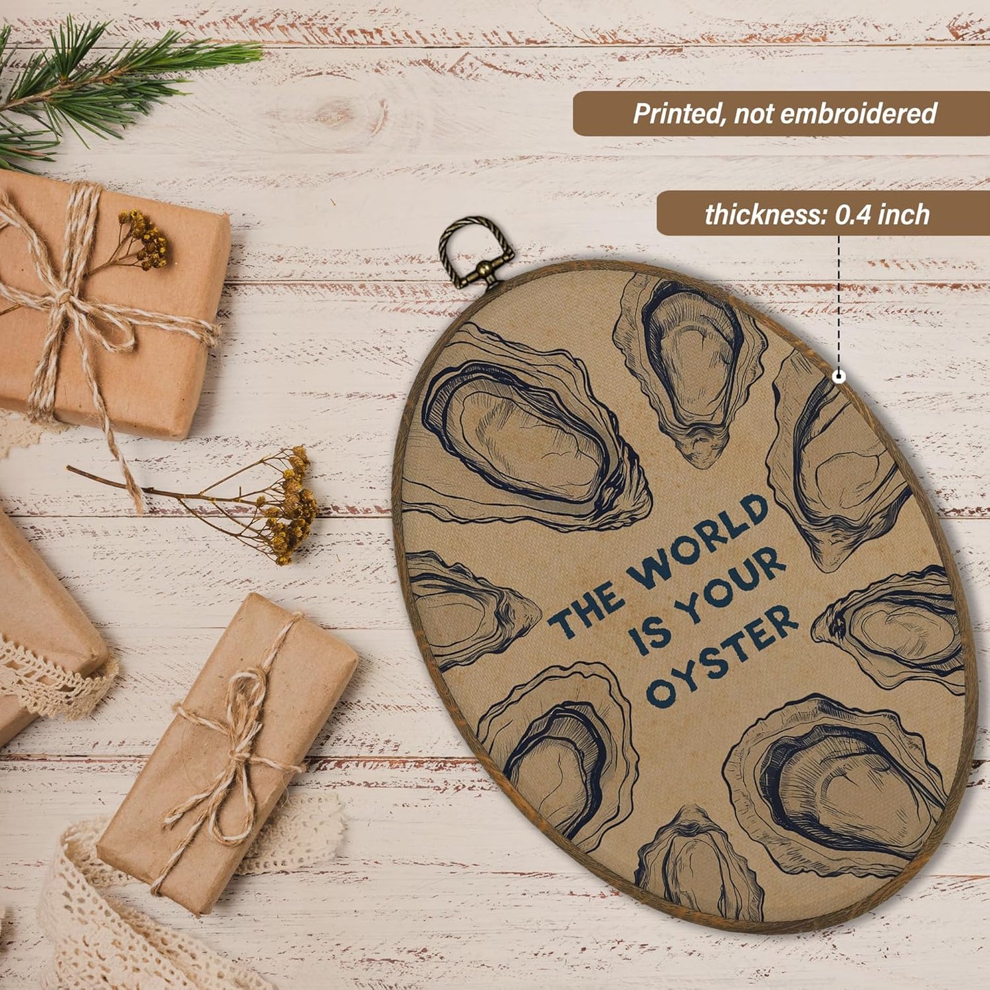 XBBMGG Vintage Oyster Wall Art Decor, Inspirational Retro Beach Oval Wall Hanging Decor, Nautical Ocean The World Is Your Oyster Framed Canvas Prints for Living Room Bathroom Decorations, 8.6 x 11.4 inch