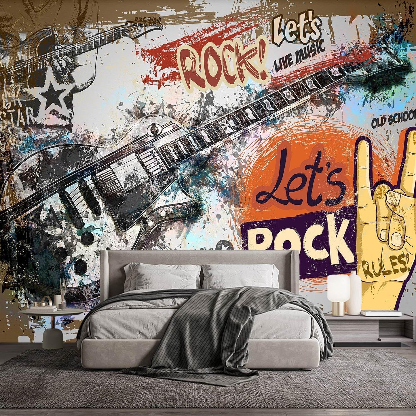 -Vintage Graffiti Hand-Painted Wall Bedroom Mural XT17 L 180" x 115"