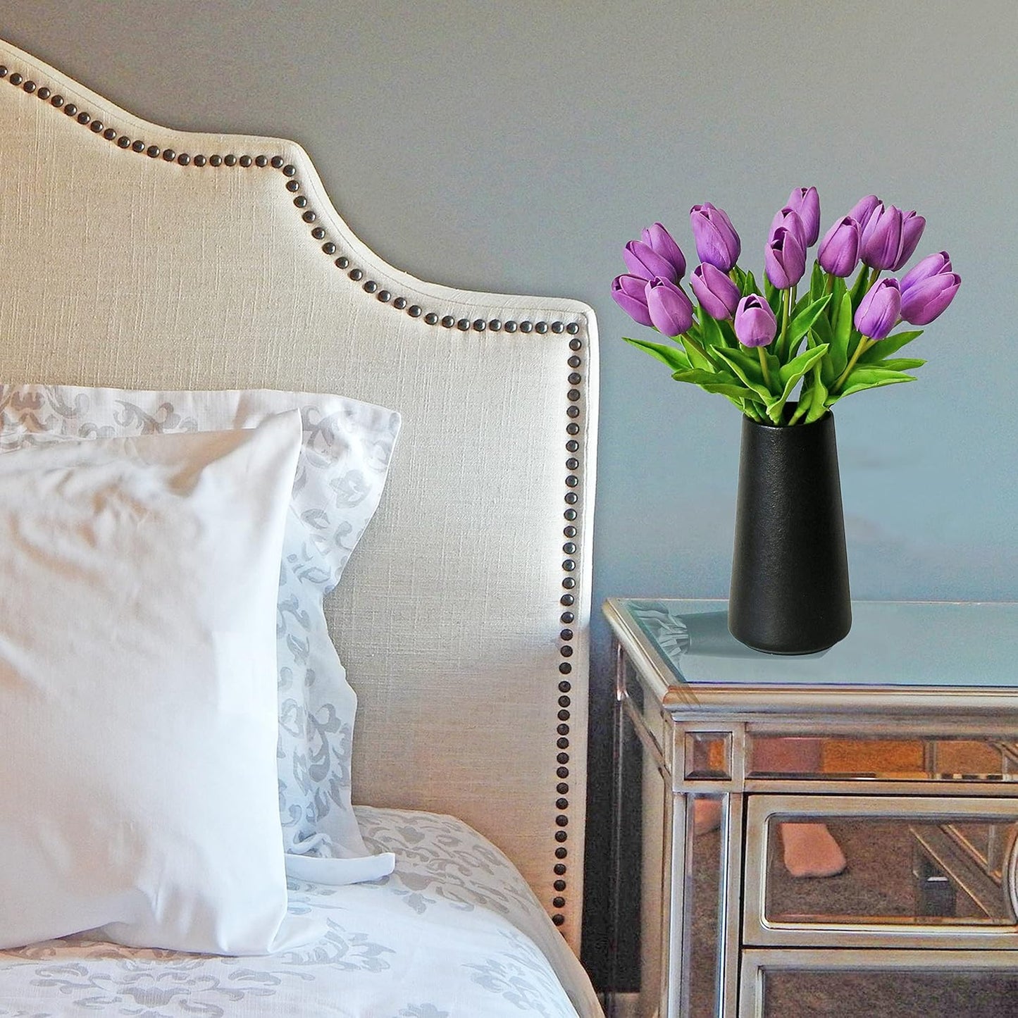 Mandy's Artificial Tulips 20 Stems Lilac PU Faux Flowers for Wedding Home Decor 13.5 Inch