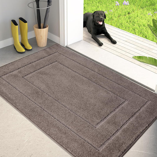 PURRUGS Dirt Trapping Door Mat 34" x 59", Non-Slip/Skid Machine Washable Entryway Area Rug, Dog Doormat, Super Absorbent Welcome Mat for Muddy Wet Shoes and Paws, Grayish Brown