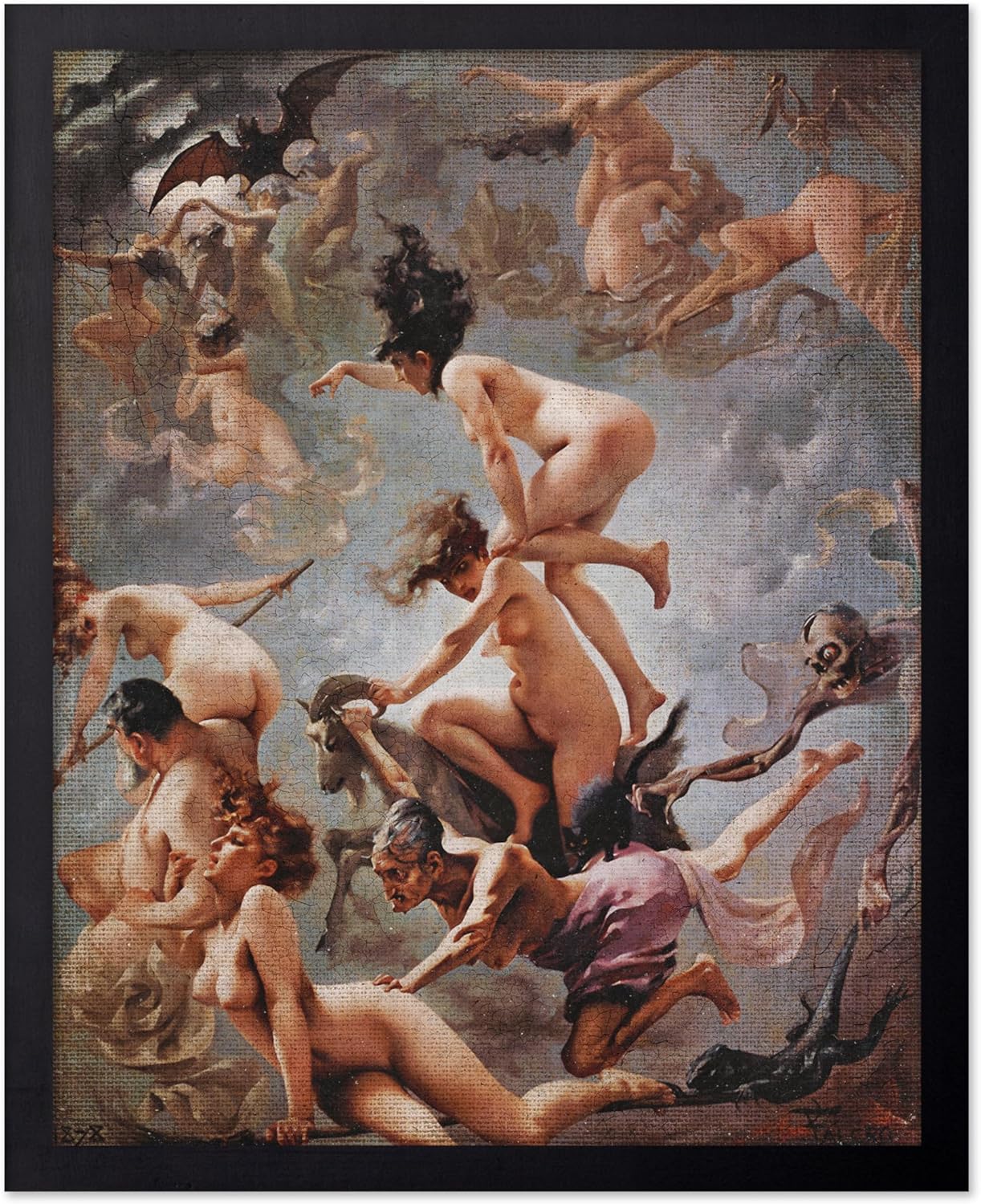 Poster Master Vintage Luis Ricardo Falero Poster - Retro Occult Print - Gift for Gothic, Horror Fan - Witches Going to their Sabbath, Pagan - Wall Decor for Bedroom, Dorm, 16x20 Black Framed