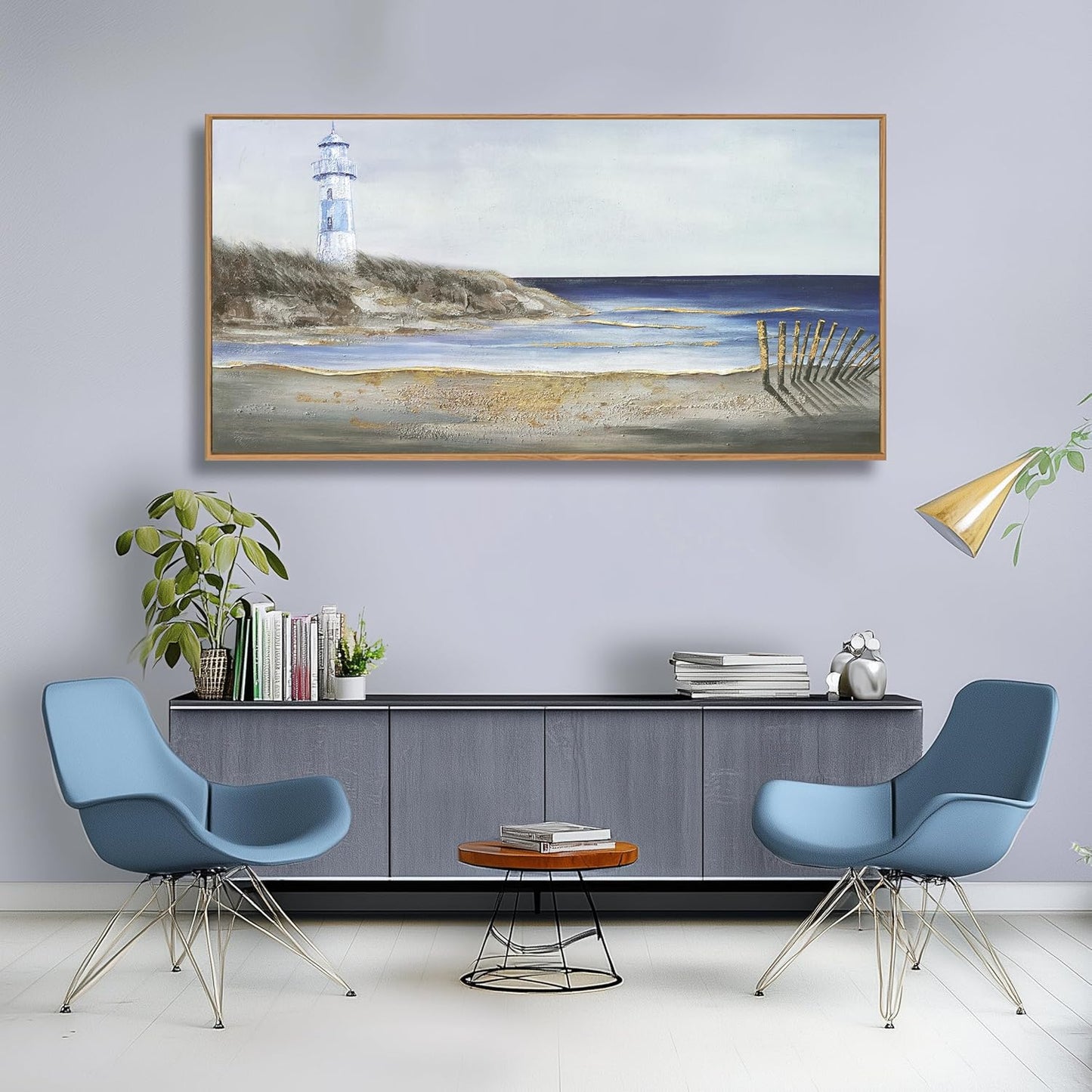 Yuaxker Coastal Wall Art Framed Wall Decor Blue and White Lighthouse Canvas Painting Modern Wall Hanging Artwork for Living Room Bedroom Dining Room Office Home Decor 20x40 Inch