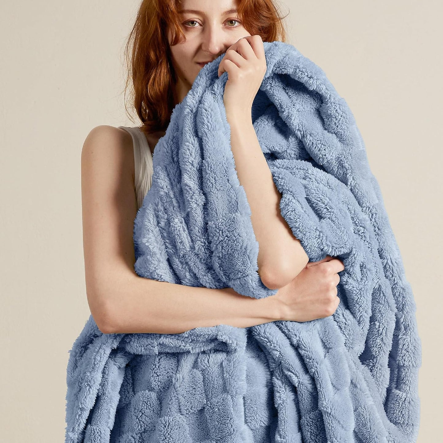Bedsure GentleSoft Blankets Queen Size for Bed - Super Soft Cozy Blanket for Women Men Girls, Large Fuzzy Fleece Throw for Bedroom Decor, Ashley Blue, 90x90 Inches