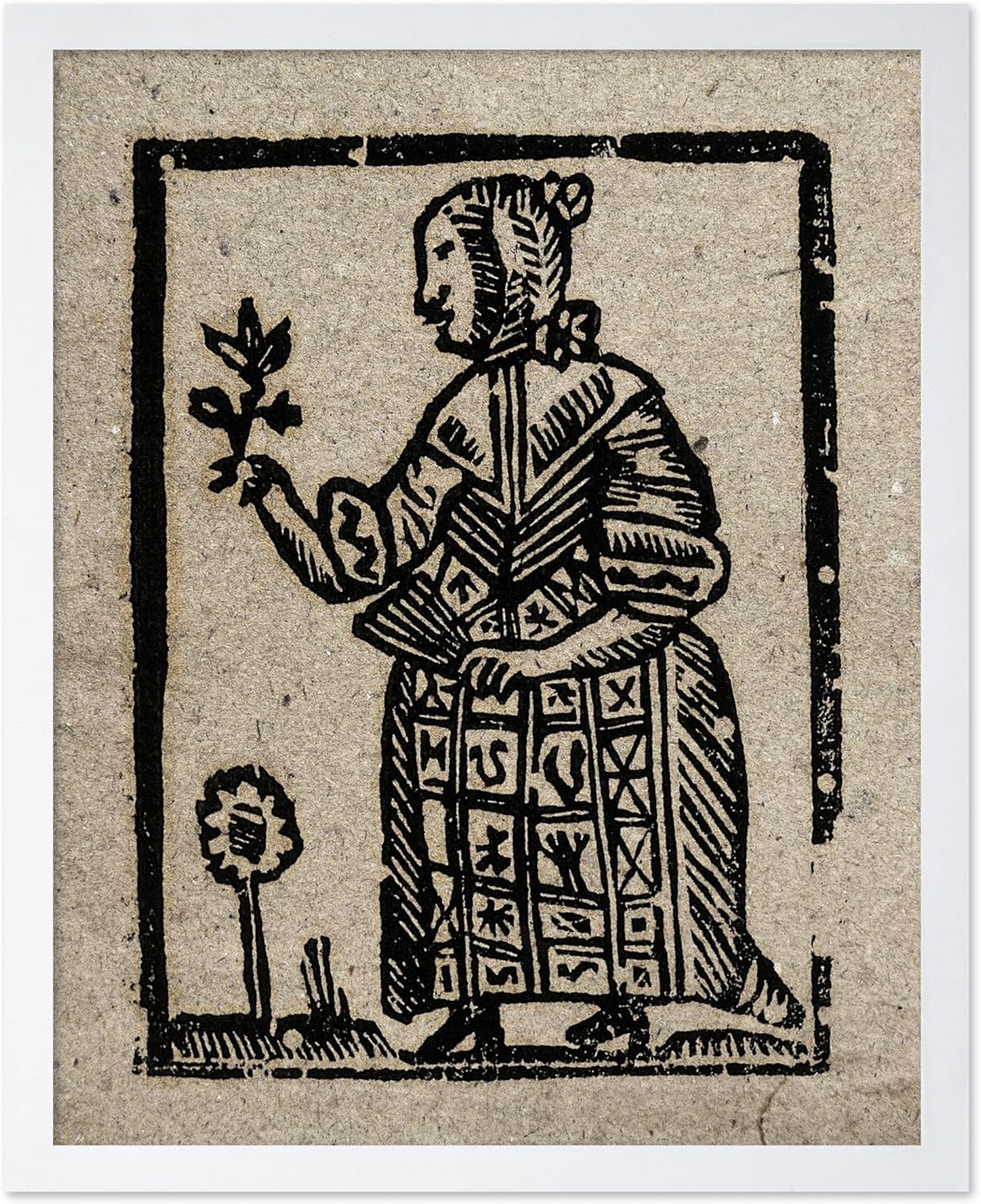 Poster Master Vintage Woodcut Poster - Retro Medieval Print - Gift for Gothic, Horror Fan - Witch Holding a Plant, Magic, Spell, Herbalist - Wall Decor for Bedroom, Dorm, 8x10 White Framed