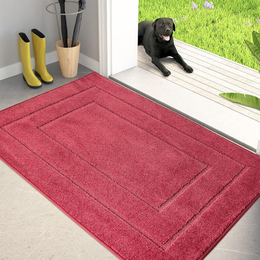 PURRUGS Dirt Trapping Door Mat 32" x 47", Non-Slip/Skid Machine Washable Entryway Rug, Dog Doormat, Super Absorbent Welcome Mat for Muddy Wet Shoes and Paws, Burgundy Red