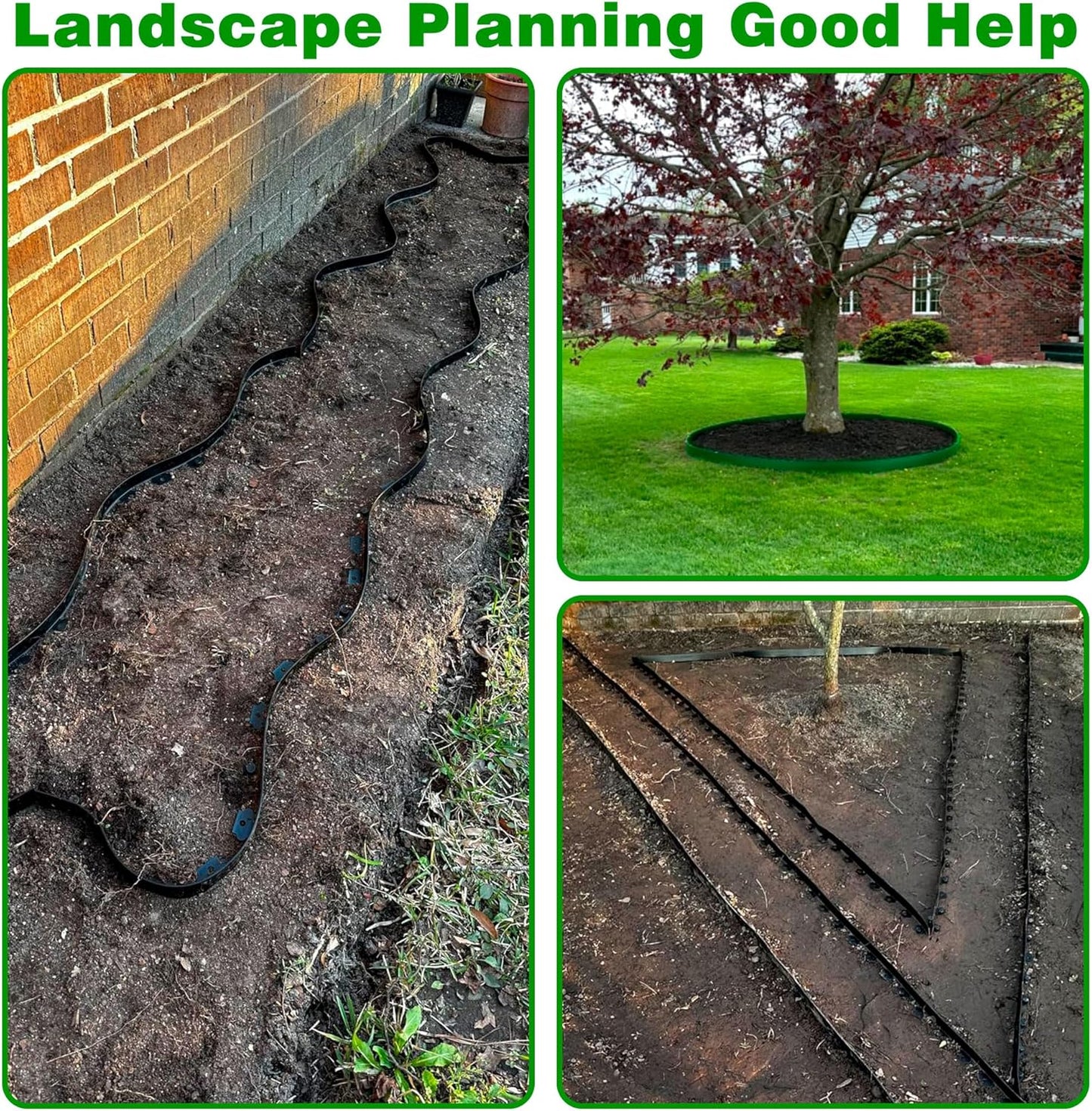 Landscape Edging Border 60 FT 2 Inch Tall with 120 Spikes, Plastic Edging for Landscaping, Garden Edging Border， Flower Bed, Paver and Lawn Edging Border, Green