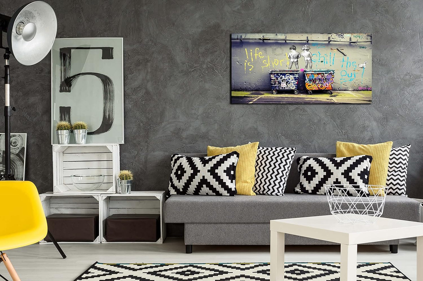 Banksy Street Art - Graffiti Canvas Wall Decor - Abstract Art Wall Decor Ready to Hang Size 40" x 20"