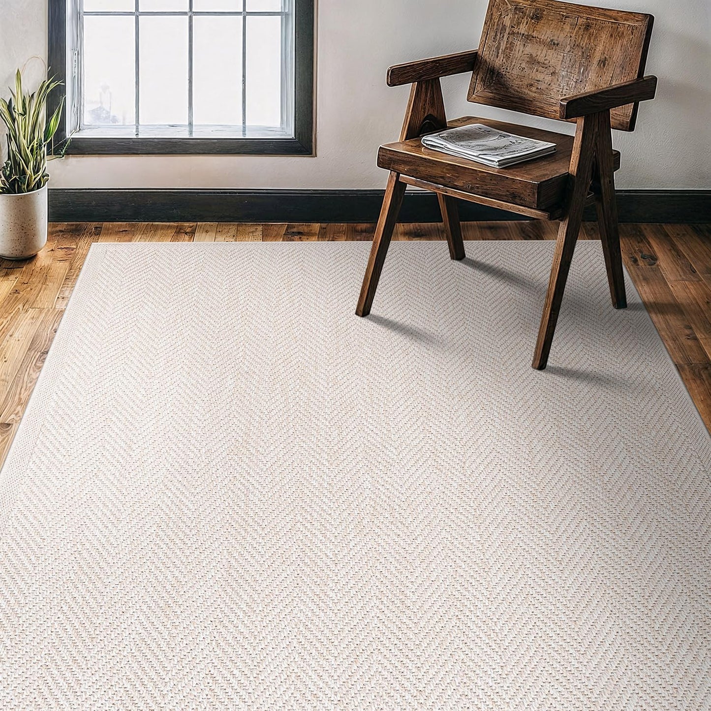 CAMILSON Easy Jute Rug 10x14, Indoor Outdoor Off-White Color Fiber Area Rugs for Living Room and Patio Rug Herringbone Boho Woven Design Easy-Cleaning Washable Outside Carpet Alfombras 10 x 14
