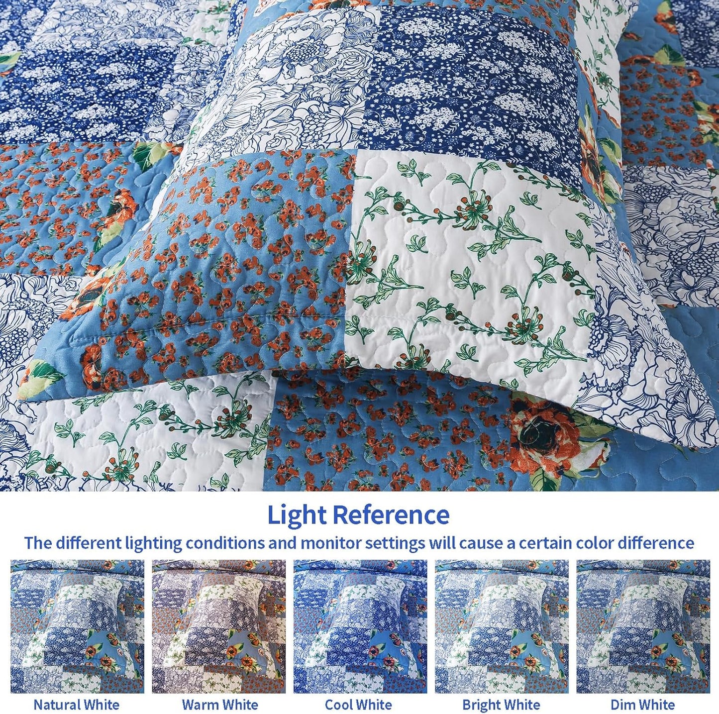 VAPUTAR King Size Quilt Set - Reversible Floral King Size Bedspreads with Wavy Edges - Lightweight Farmhouse King Quilt Bedding Sets for Bed Decorations, 3 Pieces