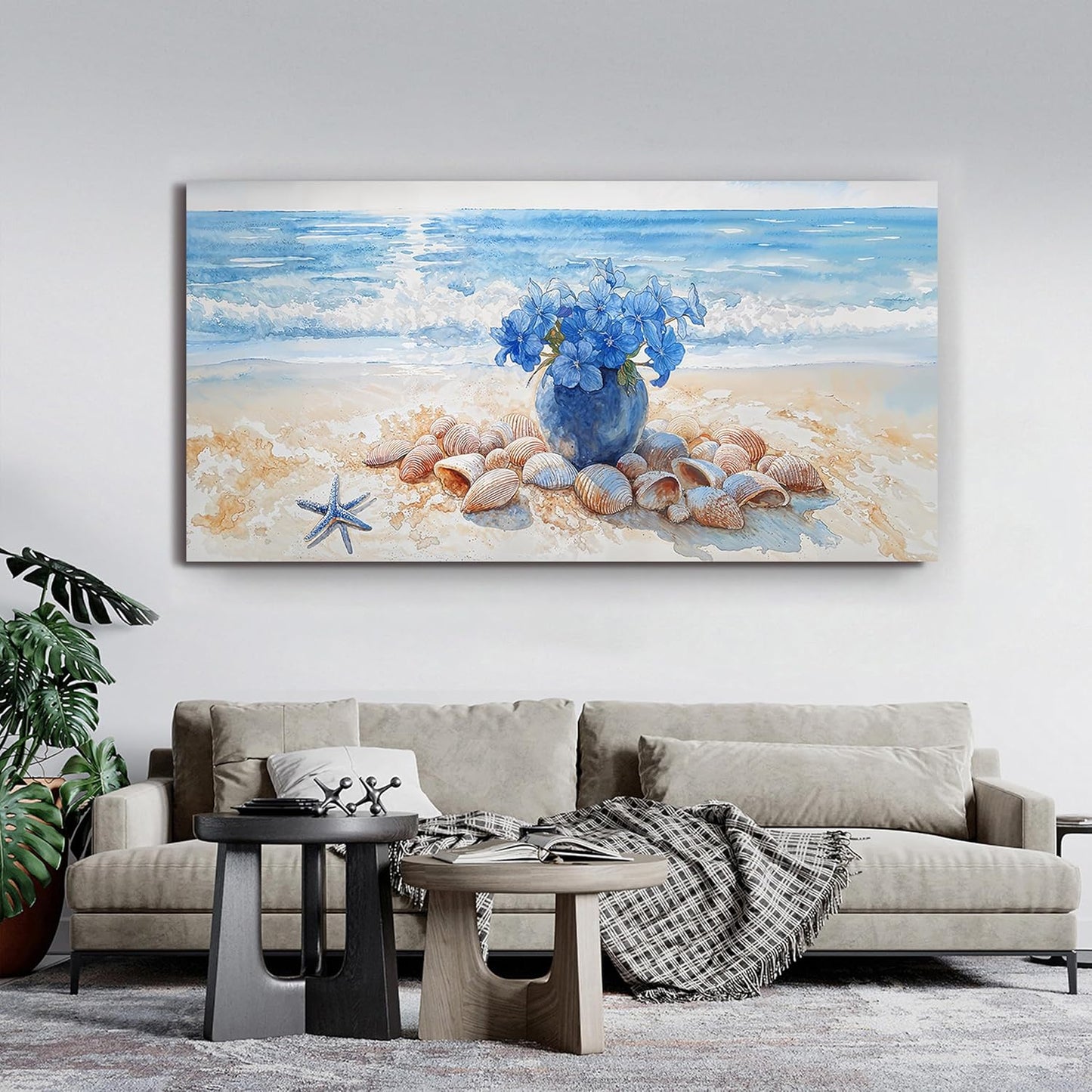 Canvas Wall Art Decor Modern Landscape Wall Art For Living Room Blue Coastal Wall Art Large Artwork for Walls Floral Wall Decor Paintings Art Work For Home Kitchen Office Wall Decor 29" X 58"