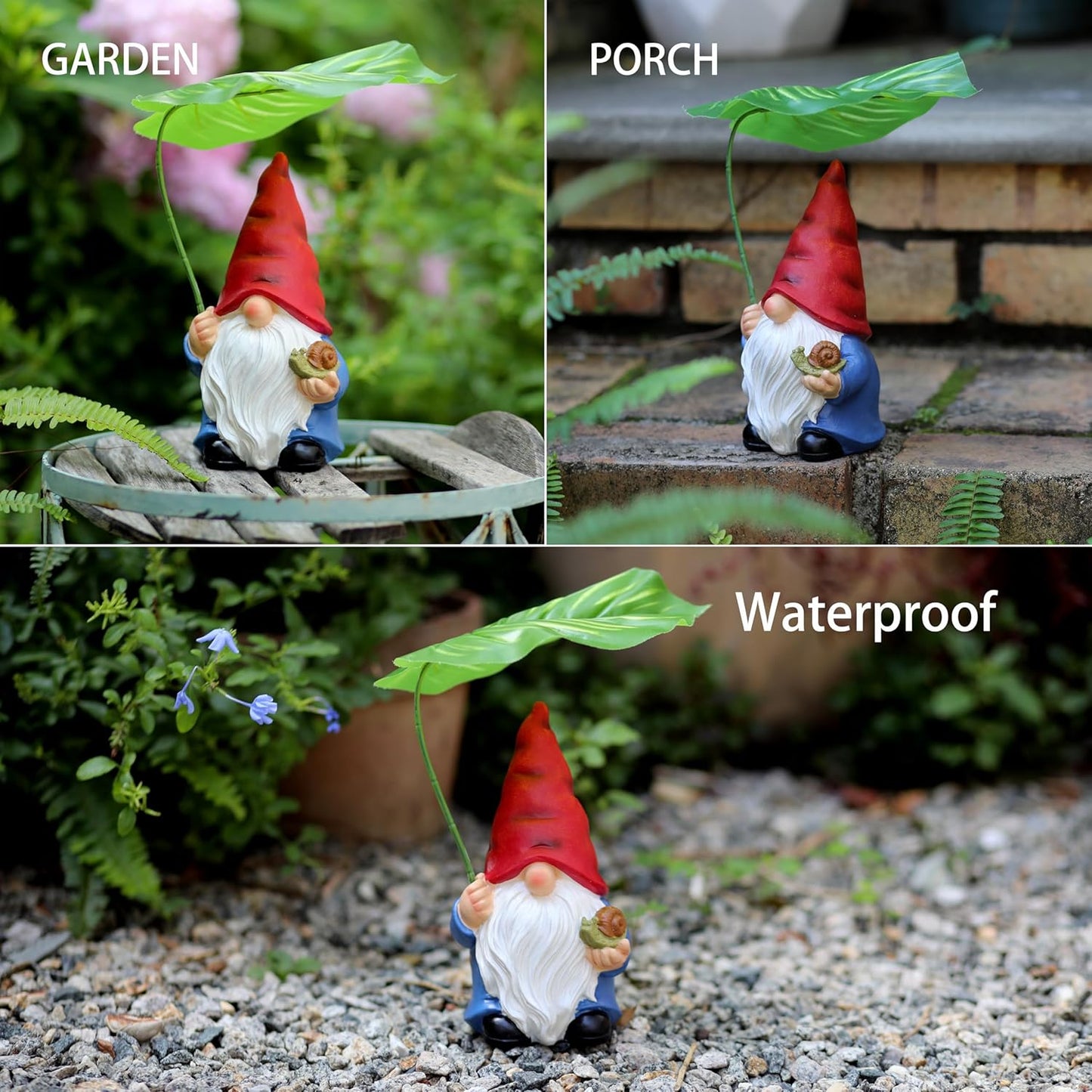 Garden Gnome Statue Decoration with Leaf Umbrella, 7.5” Figurine Ornament for Indoor Outdoor Home Patio Yard Lawn, for Gnome Lovers & Garden Enthusiasts，Mom，Women