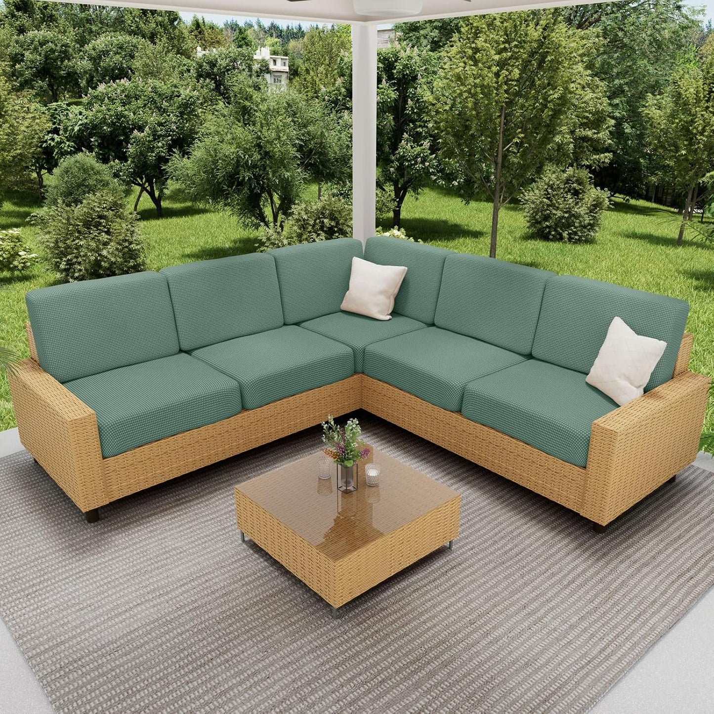 hyha Waterproof Couch Cushion Covers for Pets, Non Slip Sofa Seat Cover for Dogs Washable, Soft Thick Stretch Jacquard Fabric, Sofa Slipcovers with Elastic Bottom (1 Piece for Backrest M, Green)