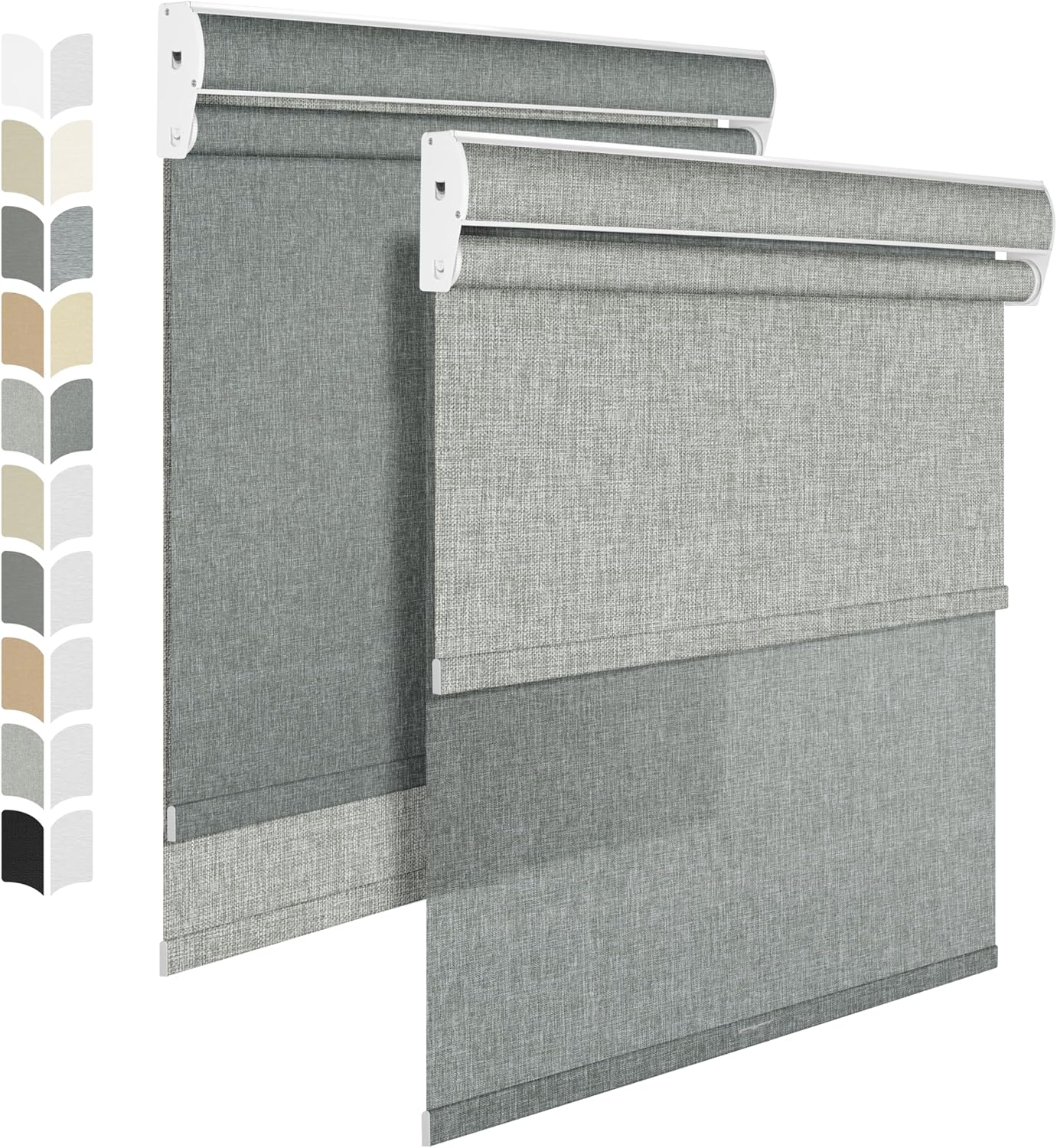 BERISSA Cordless Dual Roller Shades with Cassette Valance,Double Window Shades Blackout and Light Filtering Shades,Day and Night Roller Shades for Home Office Door.Linen Grey.52 W x 64" H