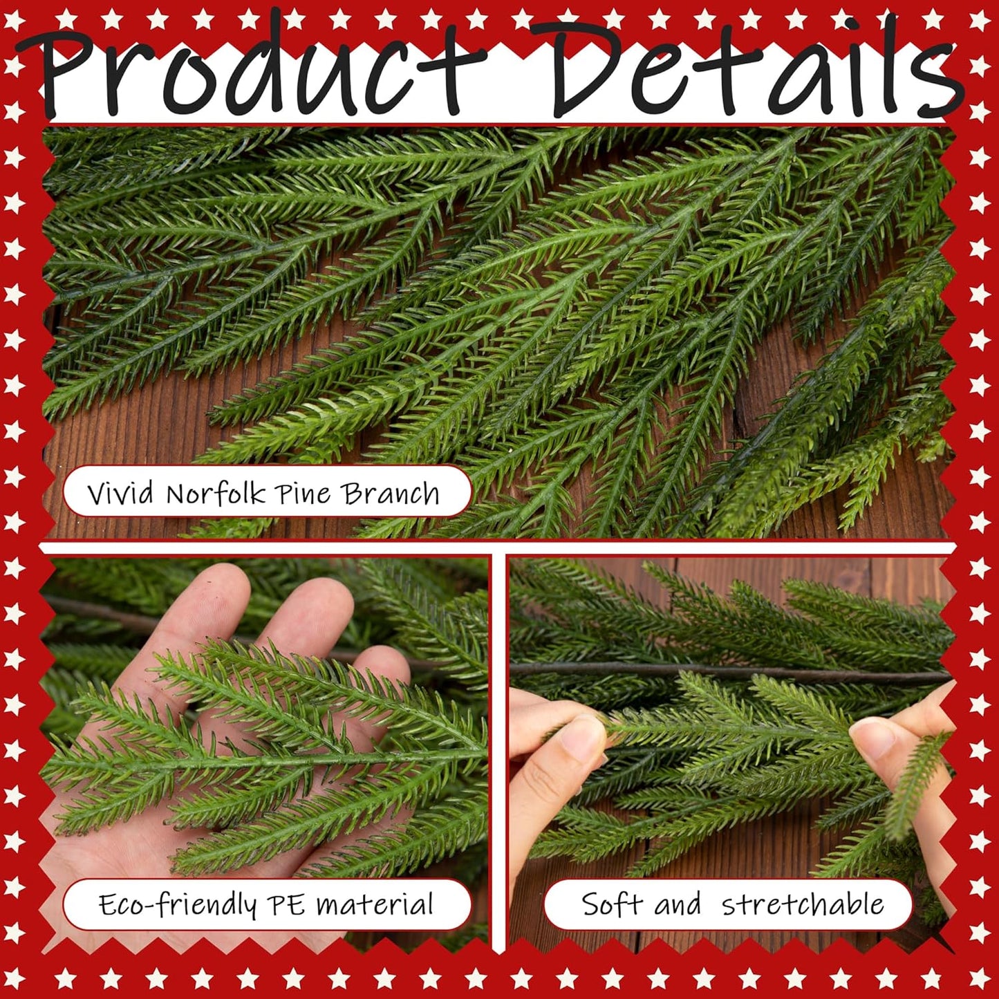 Watayo 6 Ft Christmas Norfolk Pine Garland, Dense Real Touch Pine Garland Ornament, Realistic Artificial Pines Greenery Garlands for Mantle, Table, Fireplace, Indoor, Outdoor Christmas Decoration