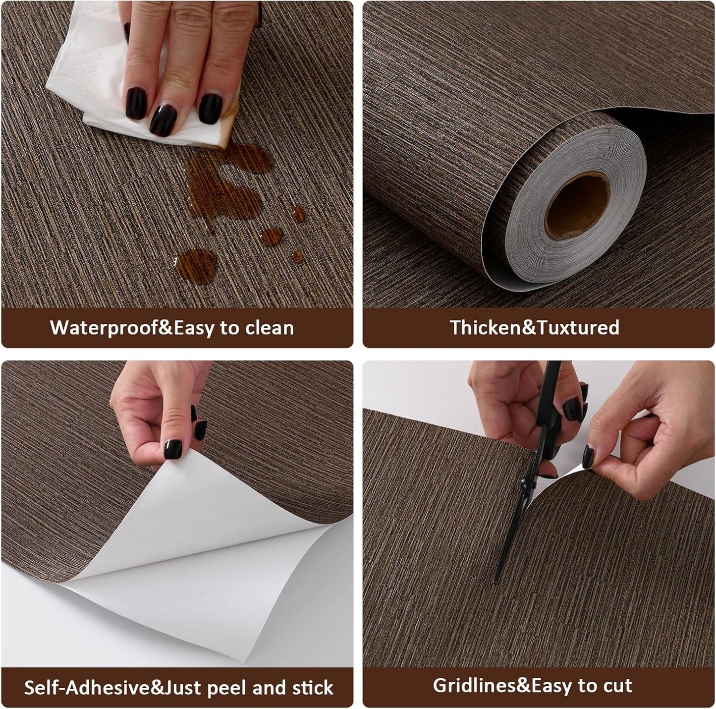 Grasscloth Peel and Stick Wallpaper 20.8"x394" Cream Thick Fabric Textured Linen Classic Faux Grassweave Neutral Removable Wallpaper Vinyl Film Roll for Home Use(Caramel, 20.8"x394")